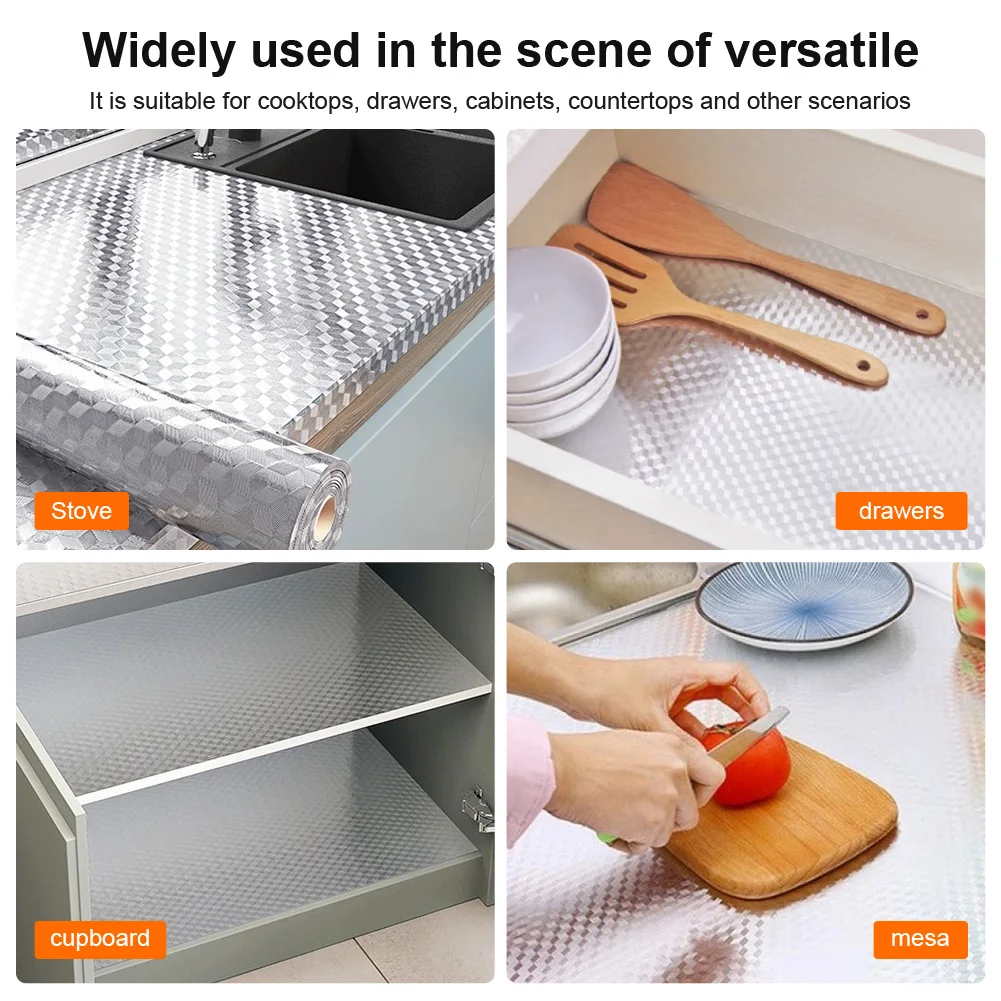 10M Kitchen Wall Stickers Backsplash Wallpaper Heat Resistant Waterproof Silver Contact Paper for Kitchen Countertops Cabinet