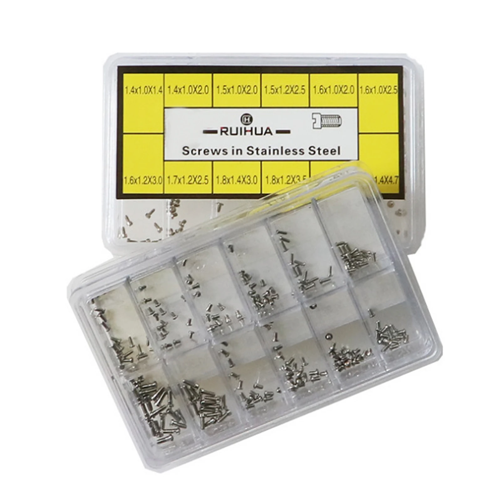 1.4mm-2.0mm 12 Sizes One Slotted Head Stainless Steel Watch Case Screws for Watch Repairing Replacement Screws Watchmakers Tools
