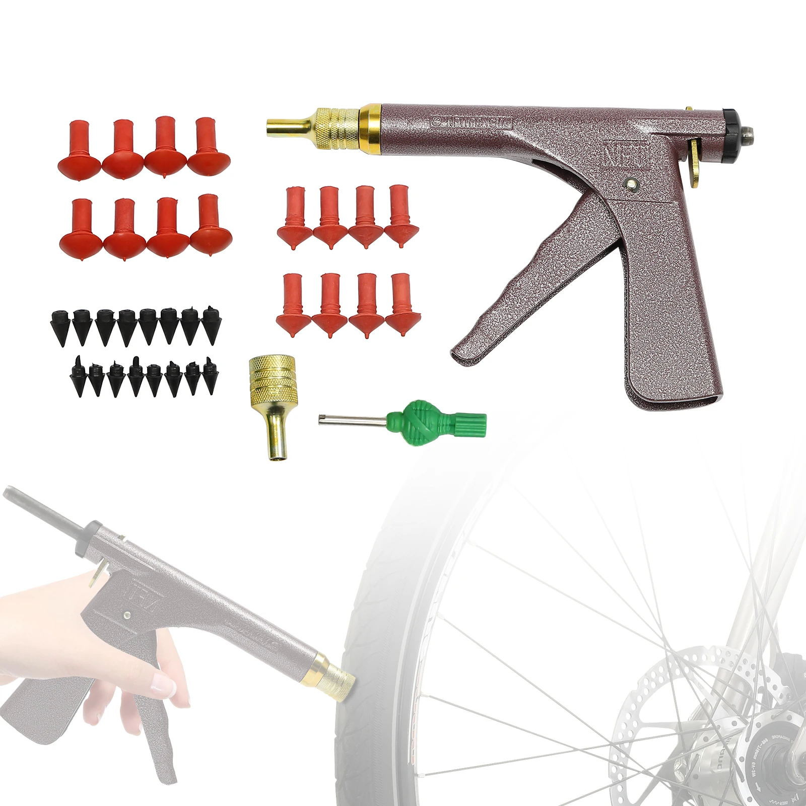 Tyre Repair Kit,Tire Puncture Repair Kit Vacuum Tyre Repair Gun w/16 Mushroom Plugs Portable Durable for Cars Motorcycles Truck