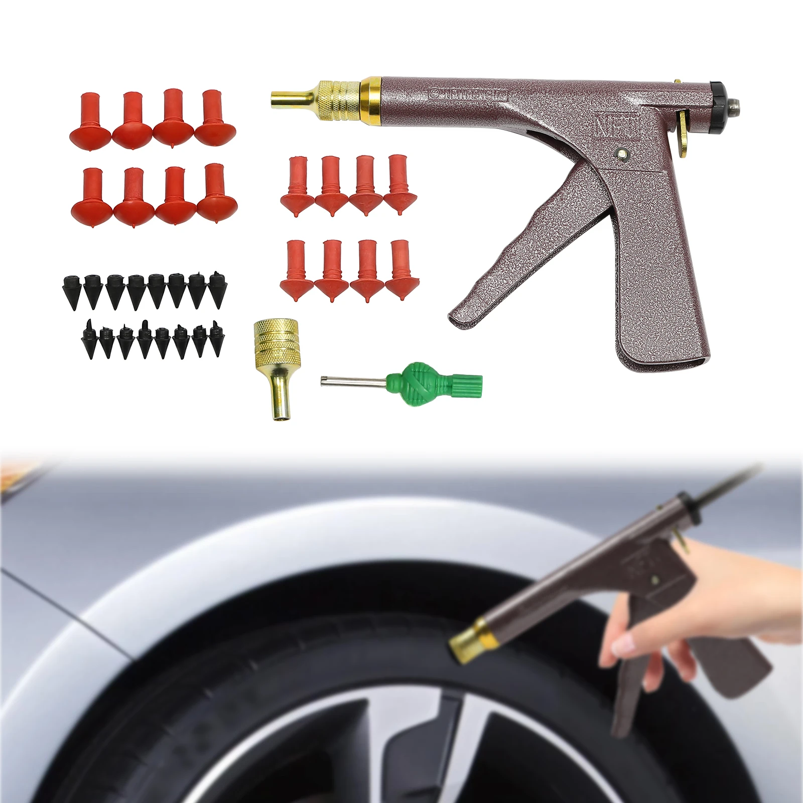 Tyre Repair Kit,Tire Puncture Repair Kit Vacuum Tyre Repair Gun w/16 Mushroom Plugs Portable Durable for Cars Motorcycles Truck