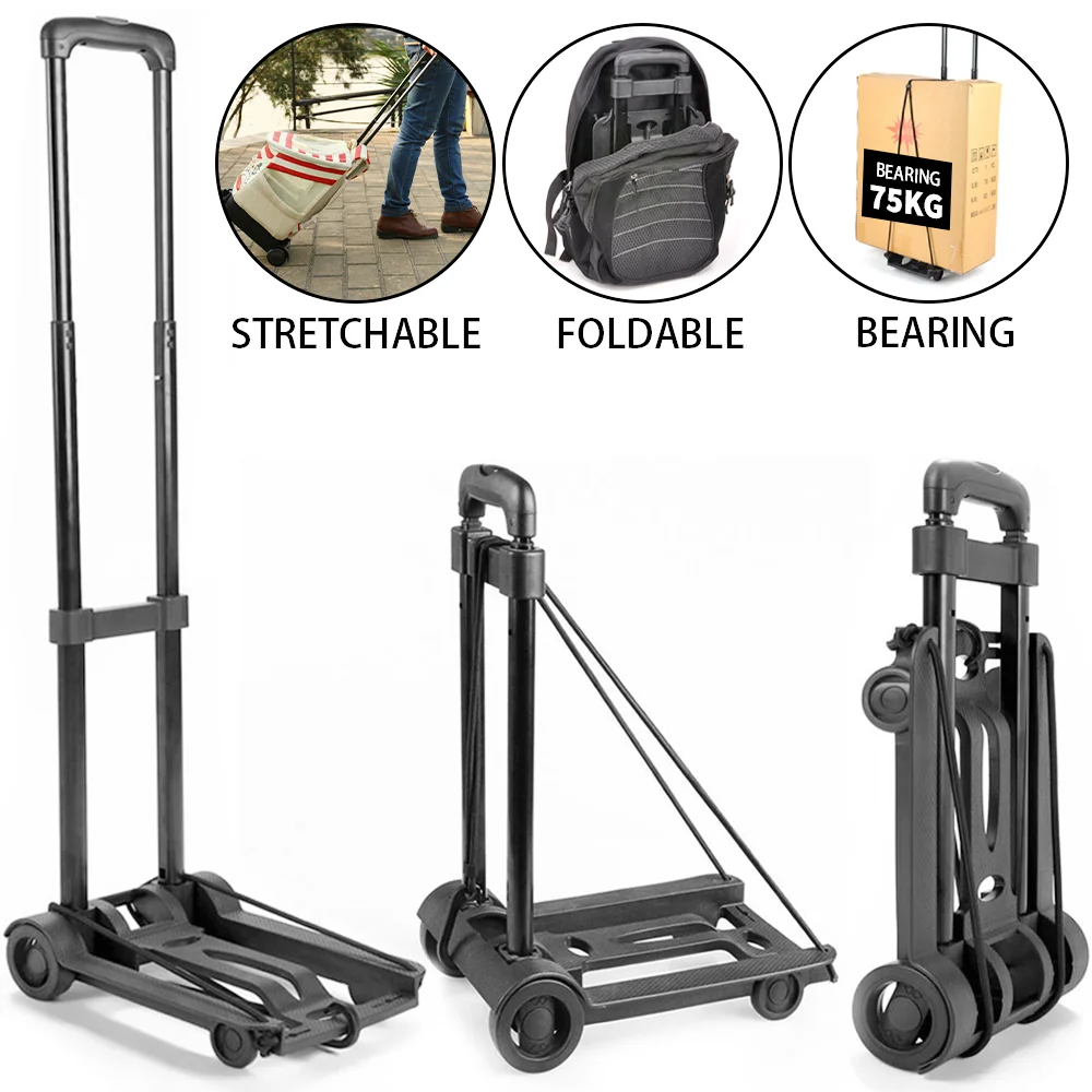 Folding Luggage Trolley Wheel Shopping Cart Portable Hand Truck Barrow Cart Travel Luggage Home Use Cart Adjustable Pull Rod