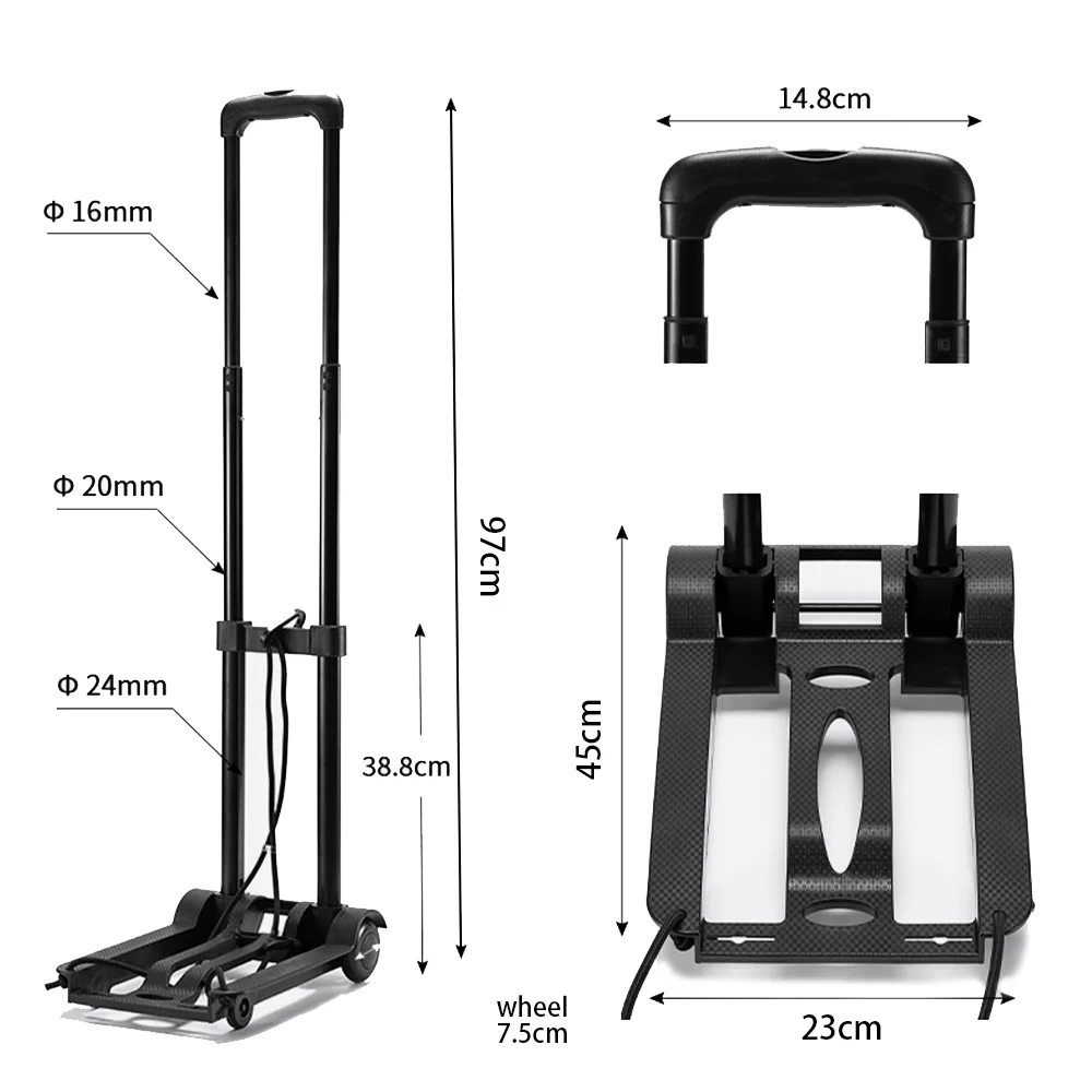 Folding Luggage Trolley Wheel Shopping Cart Portable Hand Truck Barrow Cart Travel Luggage Home Use Cart Adjustable Pull Rod