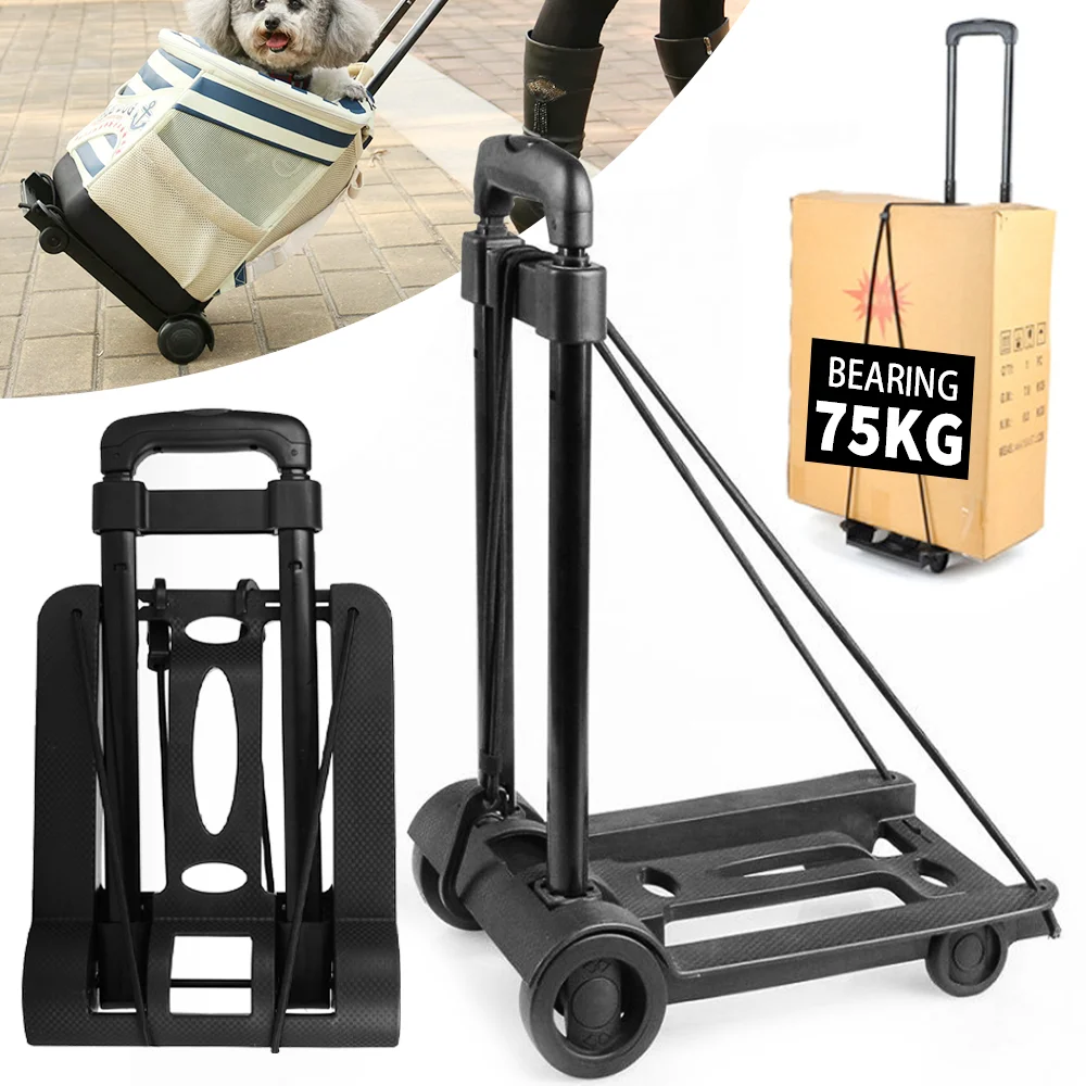 Folding Luggage Trolley Wheel Shopping Cart Portable Hand Truck Barrow Cart Travel Luggage Home Use Cart Adjustable Pull Rod