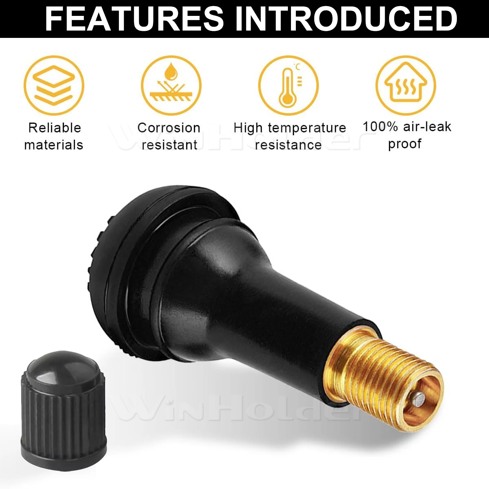 100x TR413 Tubeless Tyre Valves &Dust Caps Rubber Snap In Car Bike Wheel Kit