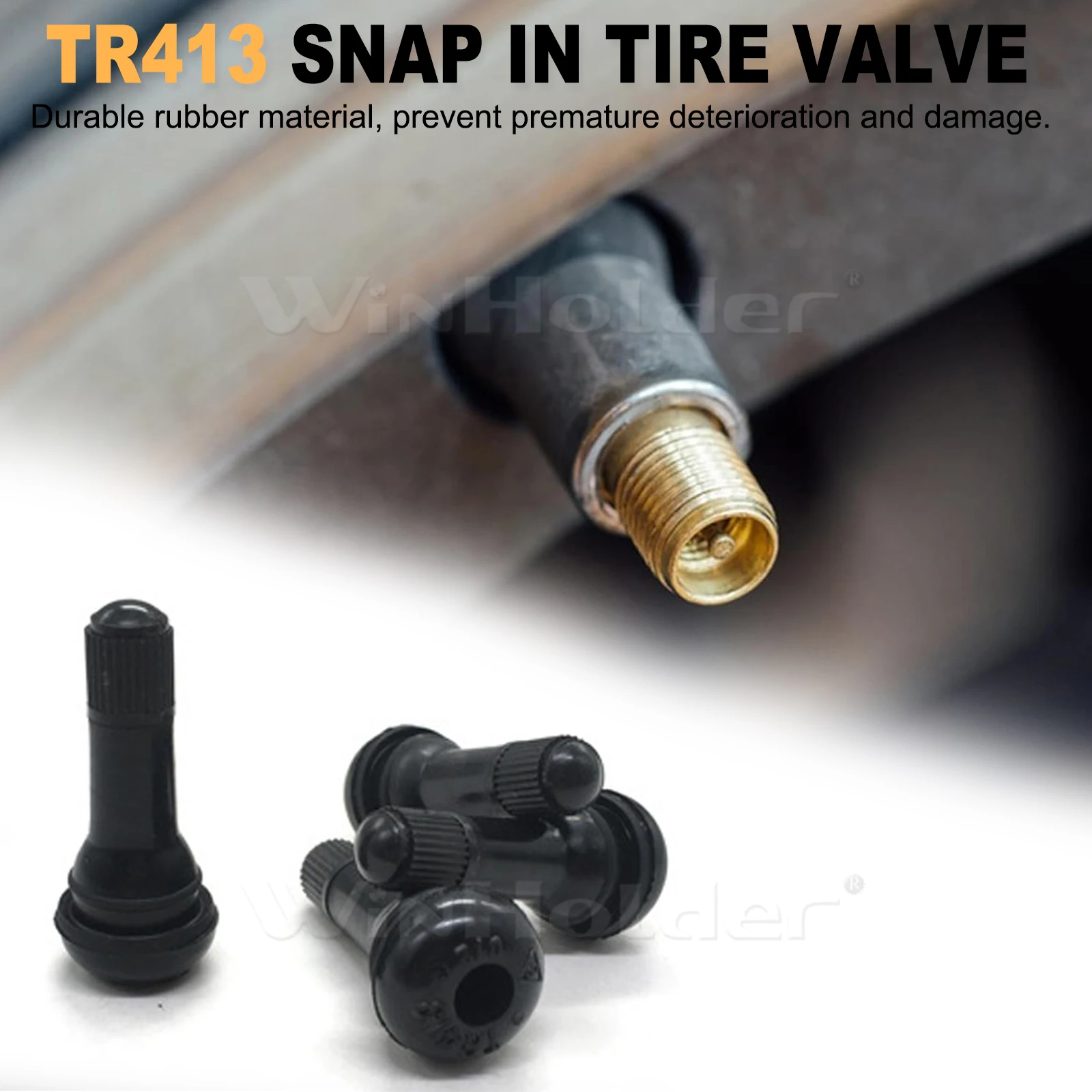 100x TR413 Tubeless Tyre Valves &Dust Caps Rubber Snap In Car Bike Wheel Kit
