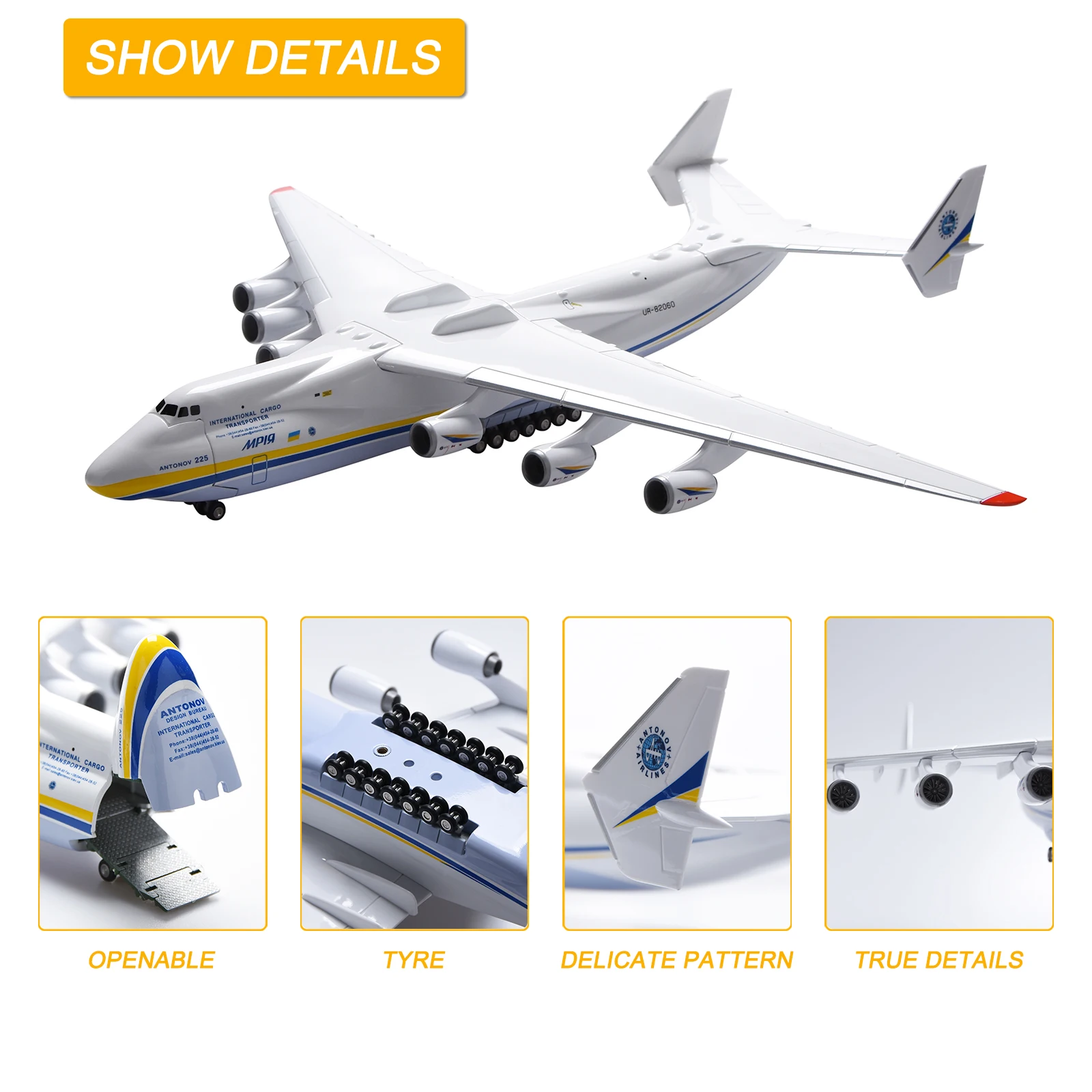 Highly Detailed Airplane 1/200 Antonov Ukraine An-225 Aircraft Strategic Transport Resin Plane Model 16.6" Souvenir Home Decora