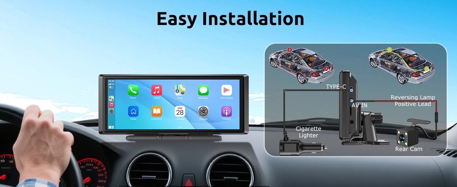 ESSGOO 8.1" Portable Carplay Universal For Cars RVs Trucks Car Stereo Radio SUVs Pickups Android Auto FM BT MP5 Player AUX