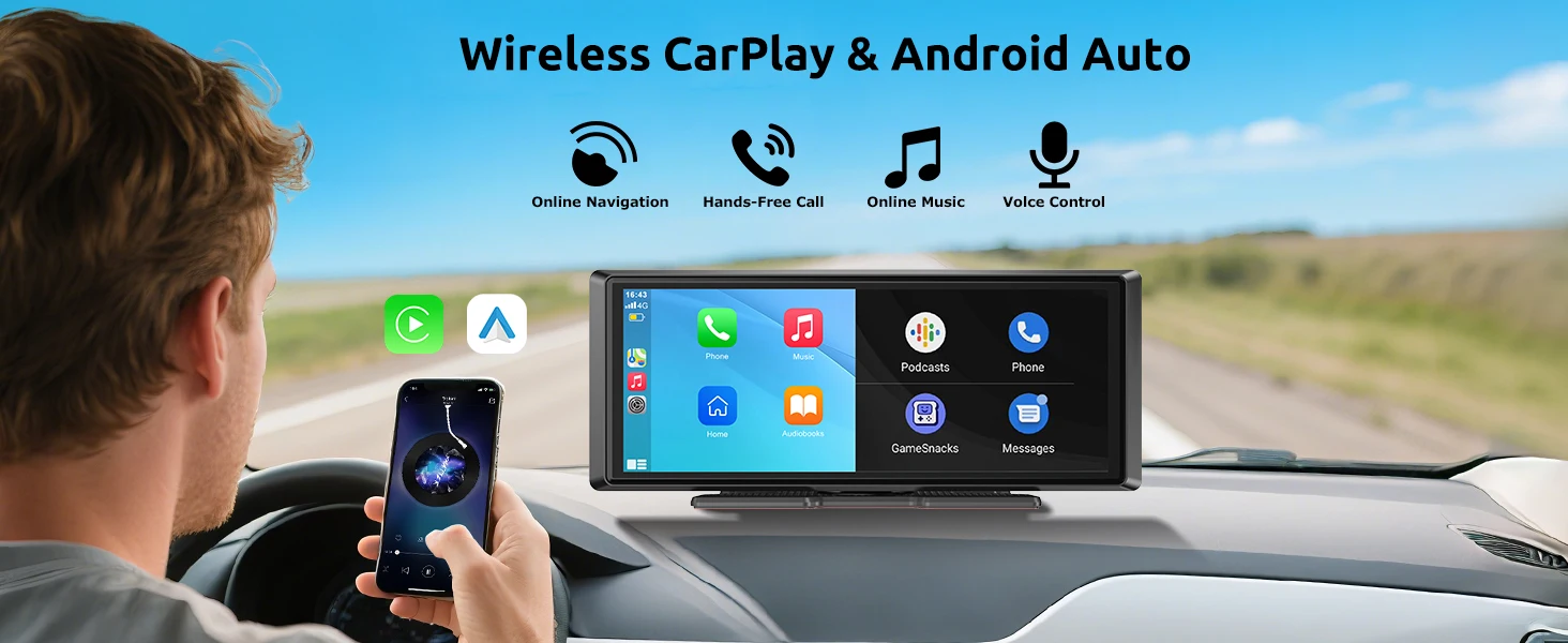 ESSGOO 8.1" Portable Carplay Universal For Cars RVs Trucks Car Stereo Radio SUVs Pickups Android Auto FM BT MP5 Player AUX