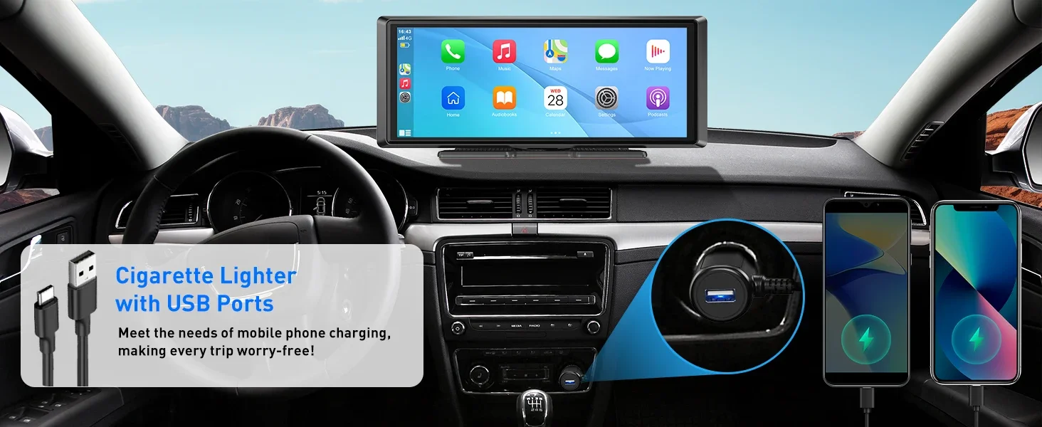 ESSGOO 8.1" Portable Carplay Universal For Cars RVs Trucks Car Stereo Radio SUVs Pickups Android Auto FM BT MP5 Player AUX