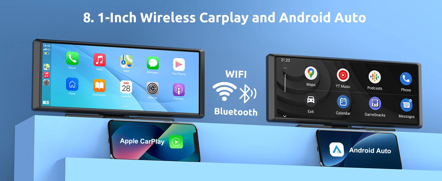 ESSGOO 8.1" Portable Carplay Universal For Cars RVs Trucks Car Stereo Radio SUVs Pickups Android Auto FM BT MP5 Player AUX