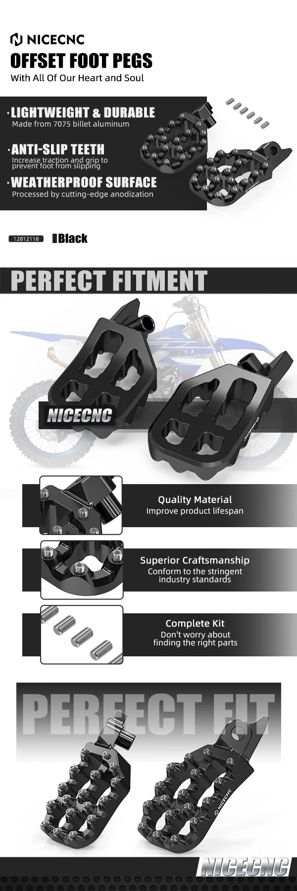 (UK US Stock) For 2026 Yamaha YZ250F YZ450FX YZ450F YZF 2024-2026 Offset Foot Pegs Footrest Kit Adjustable WR450F WRF 2024 2025
