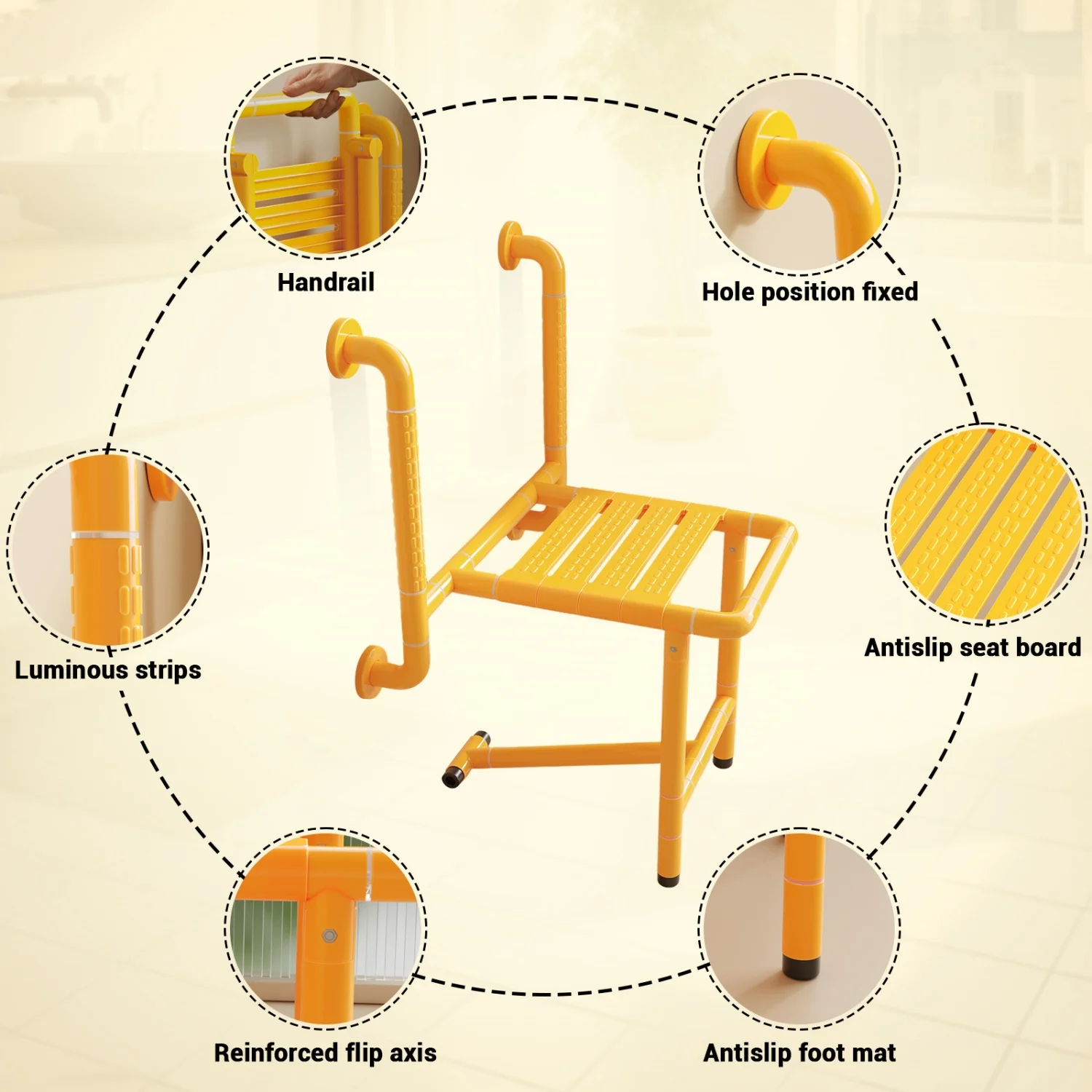 Shower Seat Folding Wall Mounted Fold Up Shower Bench Bath Stool with 150Kg Load Capacity for Seniors Pregnant Women Adults