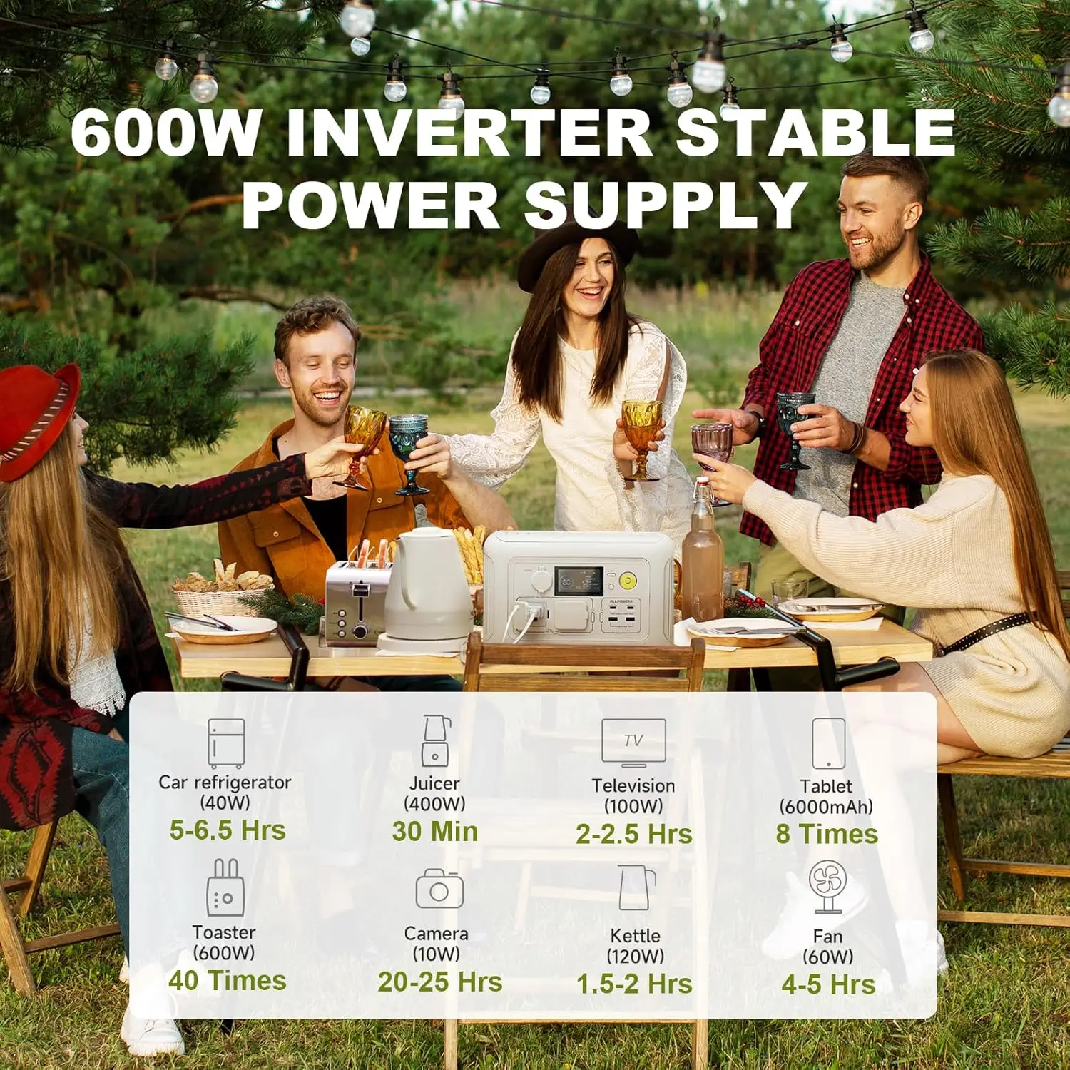 ALLPOWERS R600 Portable Power Station 600W 299Wh LiFePO4 Solar Generator UPS Battery Backup MPPT & 100W Solar panel for Camping