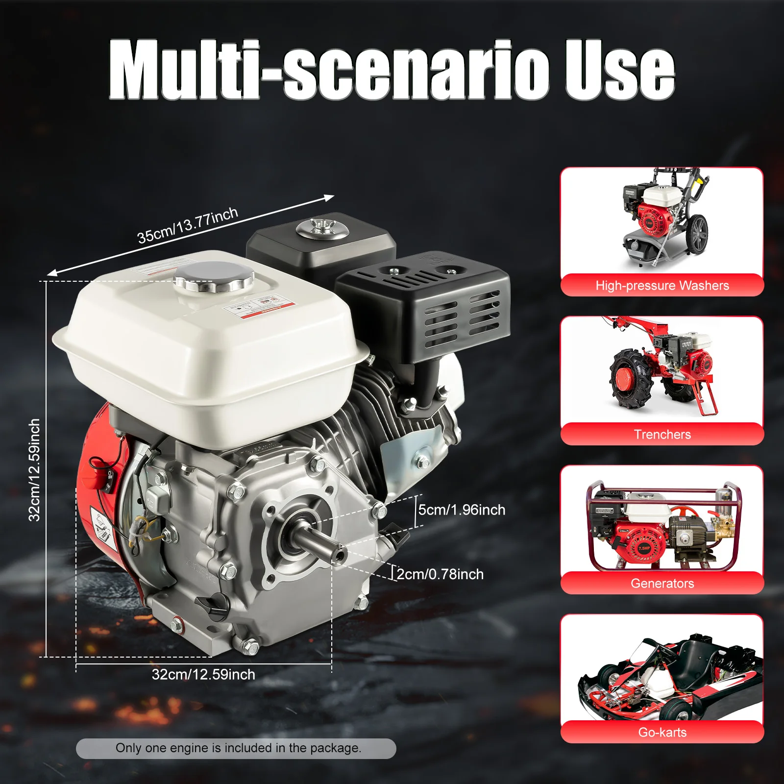 4-Stroke Petrol Engine, 7.5 HP OHV Single Cylinder Gasoline Engine Gas Motor Engine Go Kart Engine Air Cooling 212CC