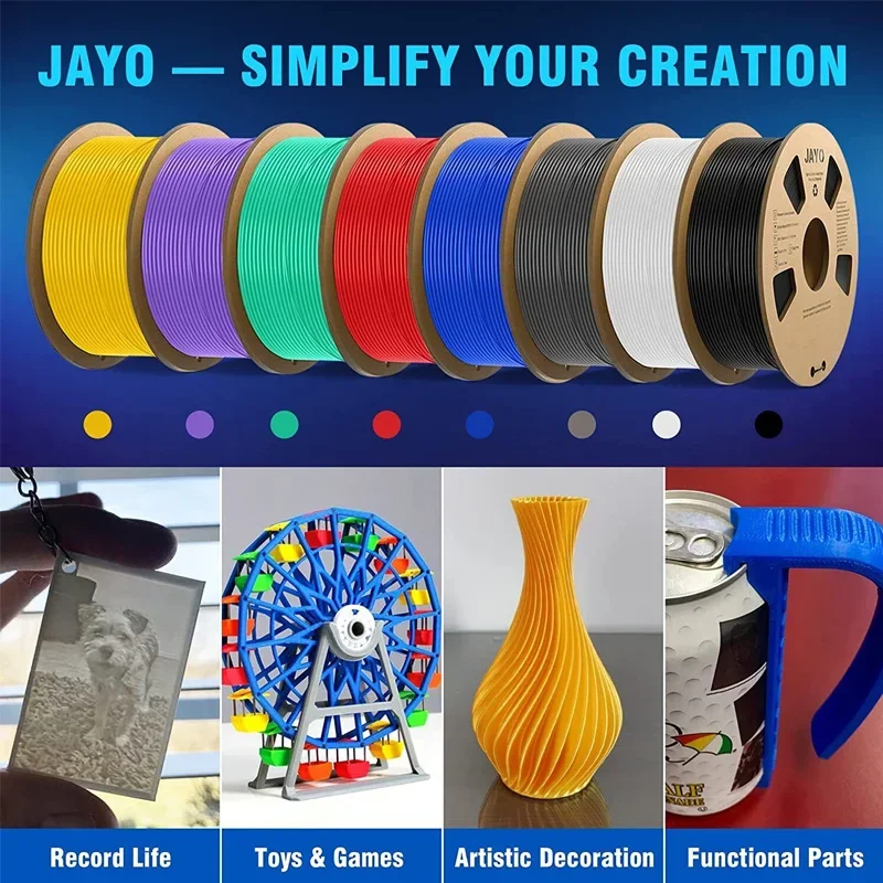 JAYO 3D PETG Filament 1.75mm +/-0.02mm 1100g PLA Printer Filament Neatly Wound 3D Printing Material For Bambu FDM 3D Printer