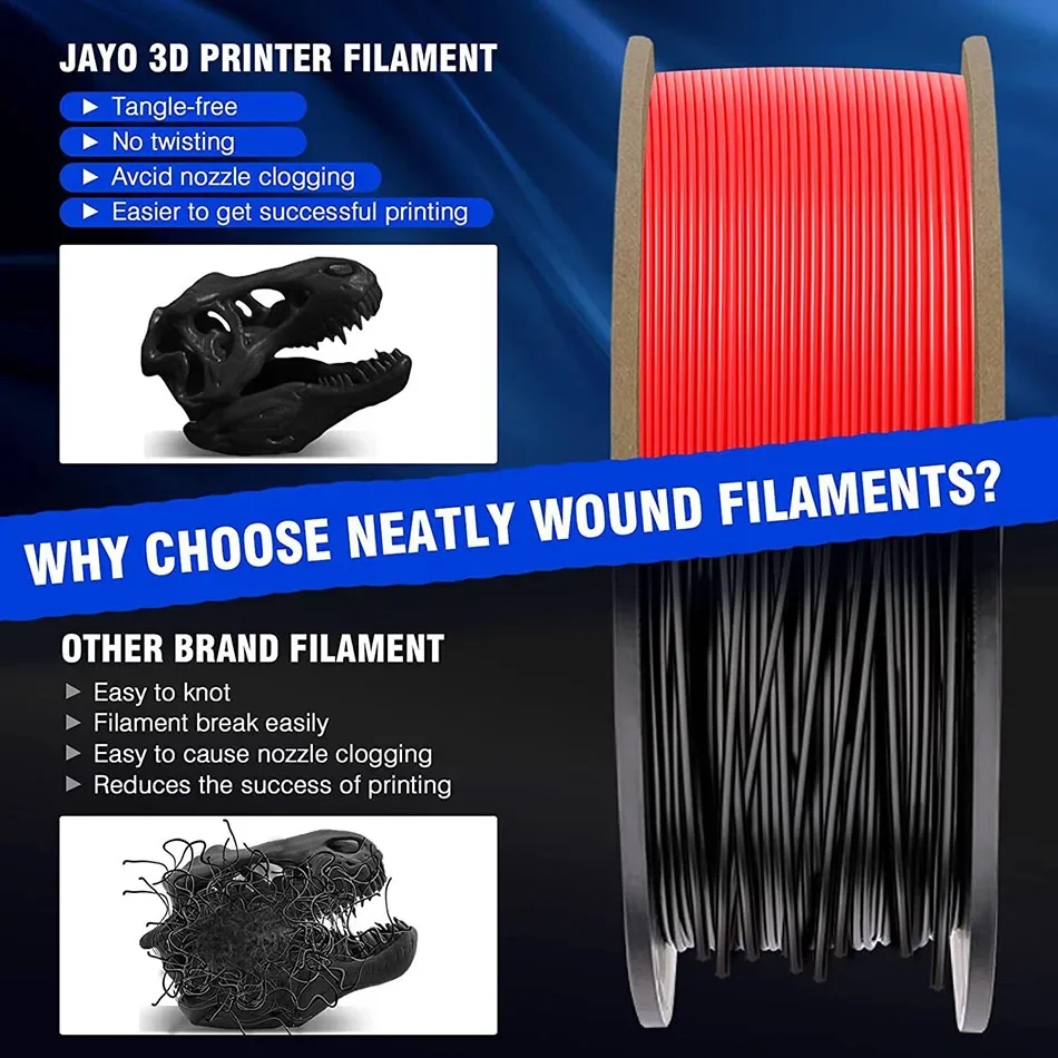 JAYO 3D PETG Filament 1.75mm +/-0.02mm 1100g PLA Printer Filament Neatly Wound 3D Printing Material For Bambu FDM 3D Printer