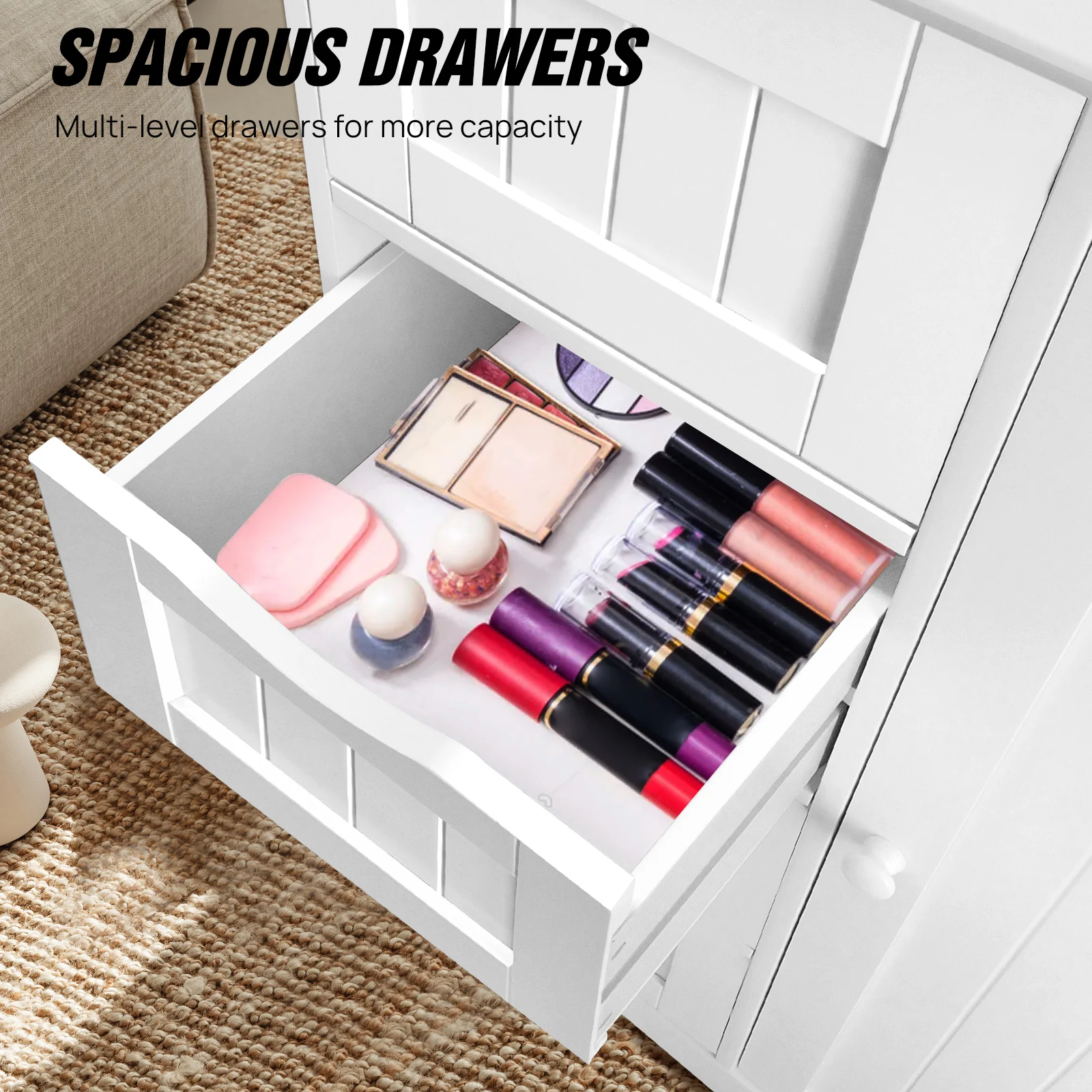 4-Drawer Bathroom Storage Cabinet with Door – Floor Standing Wooden Cupboard, White Chest of Drawers for Bathroom Organization