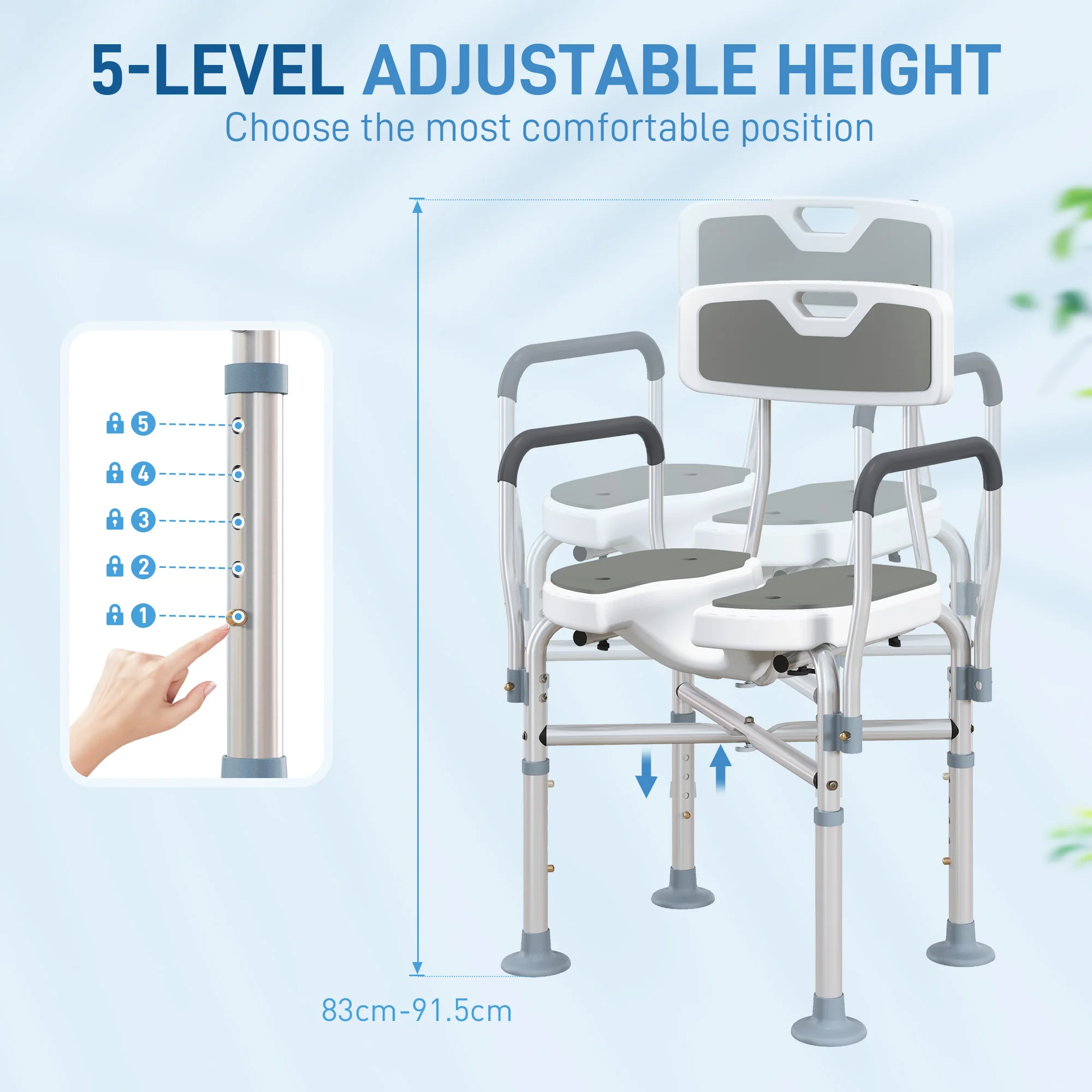 HOMCOM Padded Bath Chair with Slotted Seat and Adjustable Height, Grey