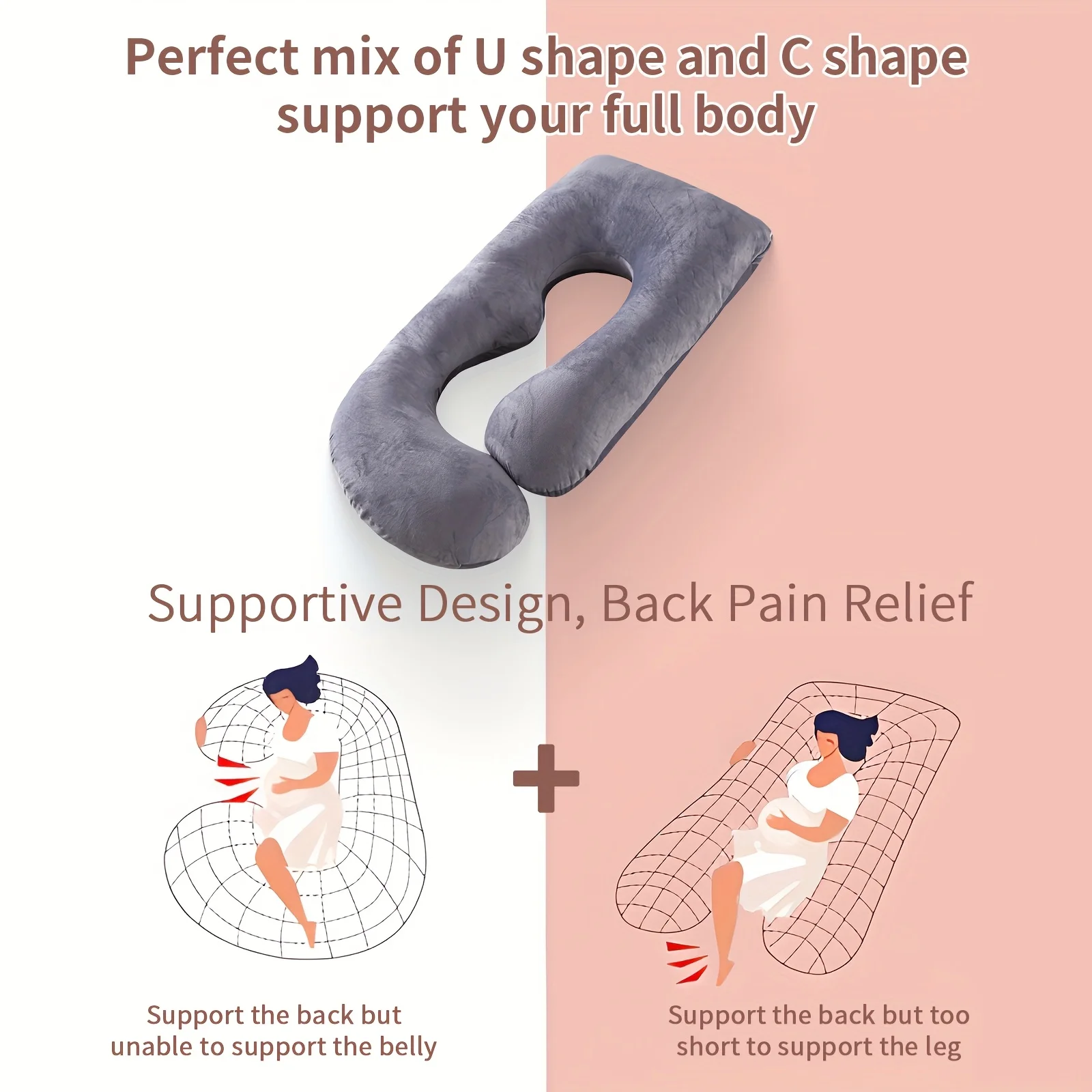 Detachable Maternity Pillow - G-Shaped Crystal Velvet Lumbar Support Cushion for Pregnant Side-Lying