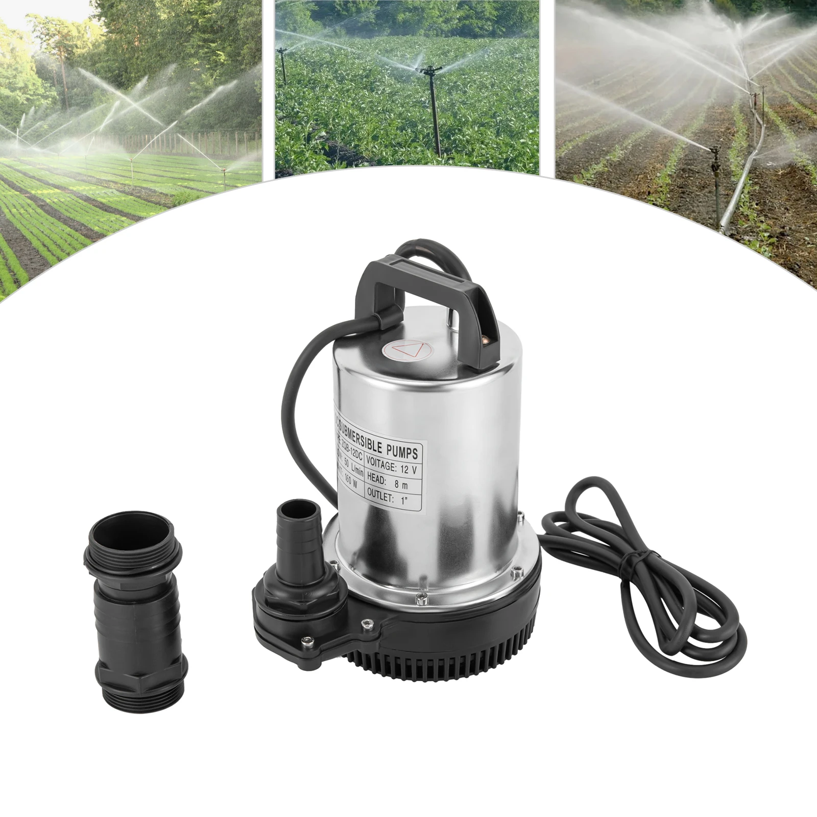 160W DC12V 50L/min Submersible Pump Water Pump High Delivery Pressure Fishing Pump for Homes, Farms, Campervan