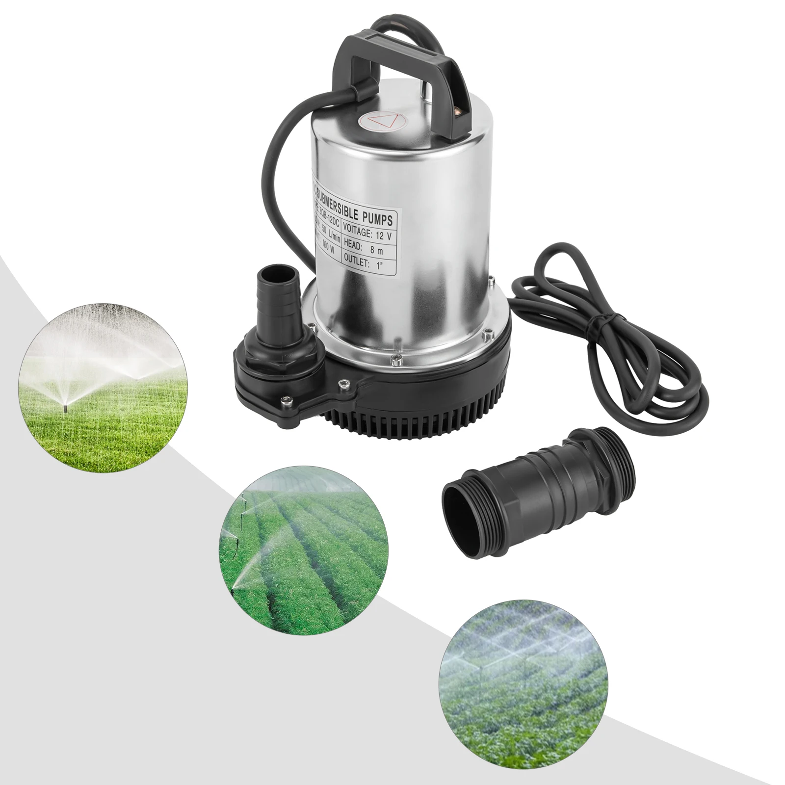 160W DC12V 50L/min Submersible Pump Water Pump High Delivery Pressure Fishing Pump for Homes, Farms, Campervan