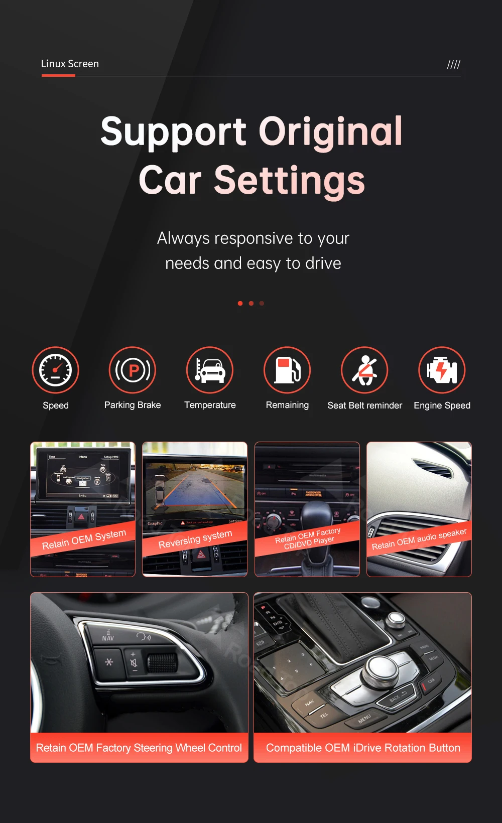 Wireless CarPlay Car Multimedia Display For Audi A6 A7 2016-2018 Linux Touch Screen with Android Auto Airplay Autolink Functions