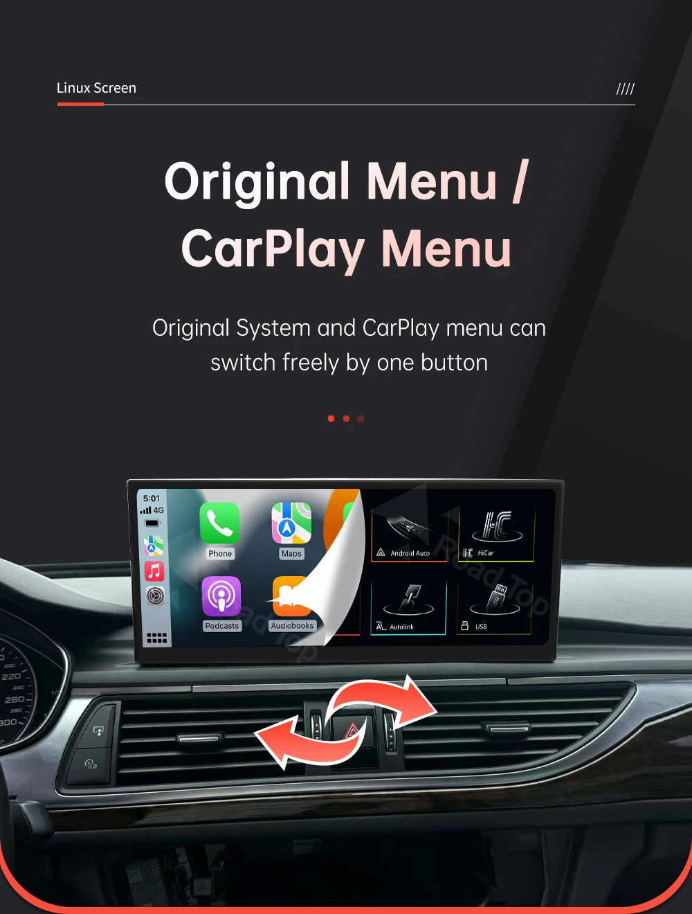 Wireless CarPlay Car Multimedia Display For Audi A6 A7 2016-2018 Linux Touch Screen with Android Auto Airplay Autolink Functions