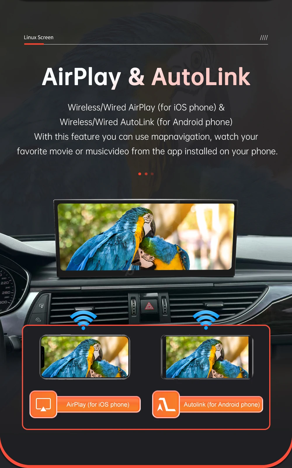 Wireless CarPlay Car Multimedia Display For Audi A6 A7 2016-2018 Linux Touch Screen with Android Auto Airplay Autolink Functions