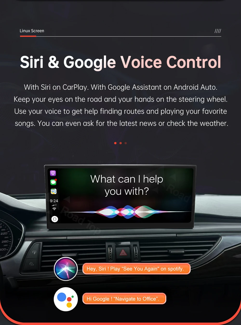 Wireless CarPlay Car Multimedia Display For Audi A6 A7 2016-2018 Linux Touch Screen with Android Auto Airplay Autolink Functions