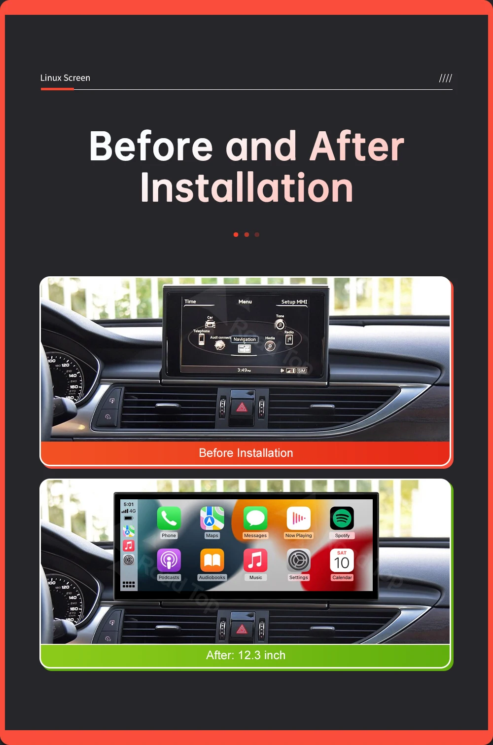 Wireless CarPlay Car Multimedia Display For Audi A6 A7 2016-2018 Linux Touch Screen with Android Auto Airplay Autolink Functions