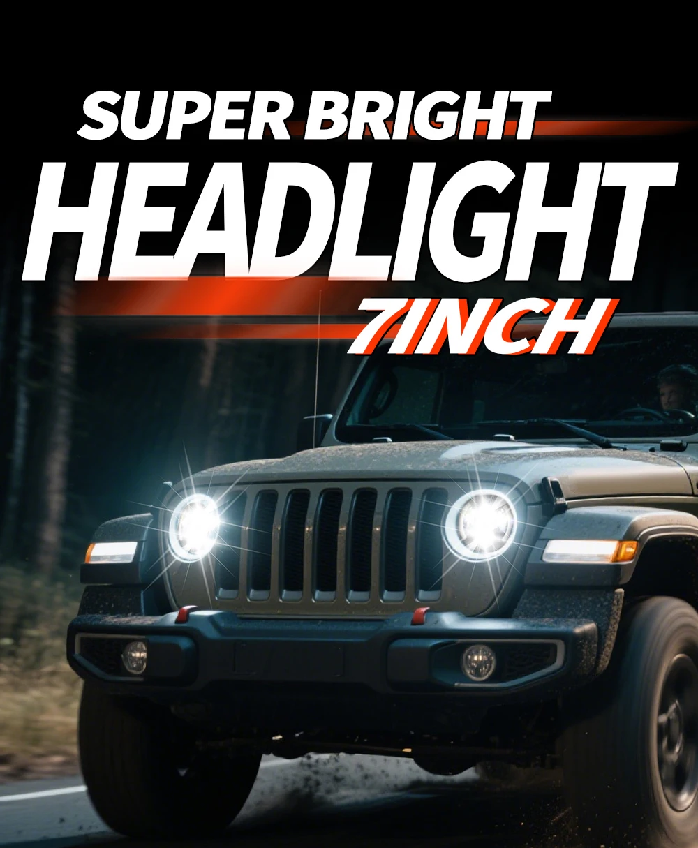 O LIGHT Car 7 Inch Led Headlight Hi/Low Beam H4 DRL Dot E9 For Jeep Wrangler JK LJ CJ Hummer OffRoad 4x4 Moto Headlamp 12V 24V