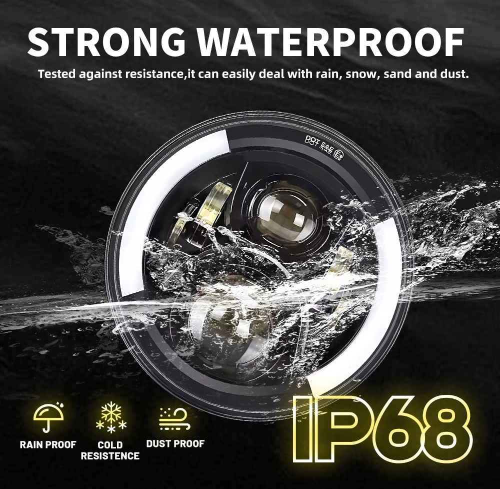 O LIGHT Car 7 Inch Led Headlight Hi/Low Beam H4 DRL Dot E9 For Jeep Wrangler JK LJ CJ Hummer OffRoad 4x4 Moto Headlamp 12V 24V