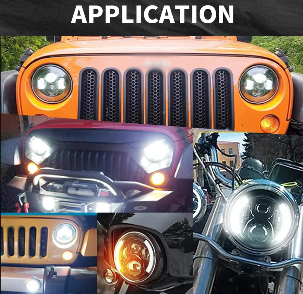 O LIGHT Car 7 Inch Led Headlight Hi/Low Beam H4 DRL Dot E9 For Jeep Wrangler JK LJ CJ Hummer OffRoad 4x4 Moto Headlamp 12V 24V