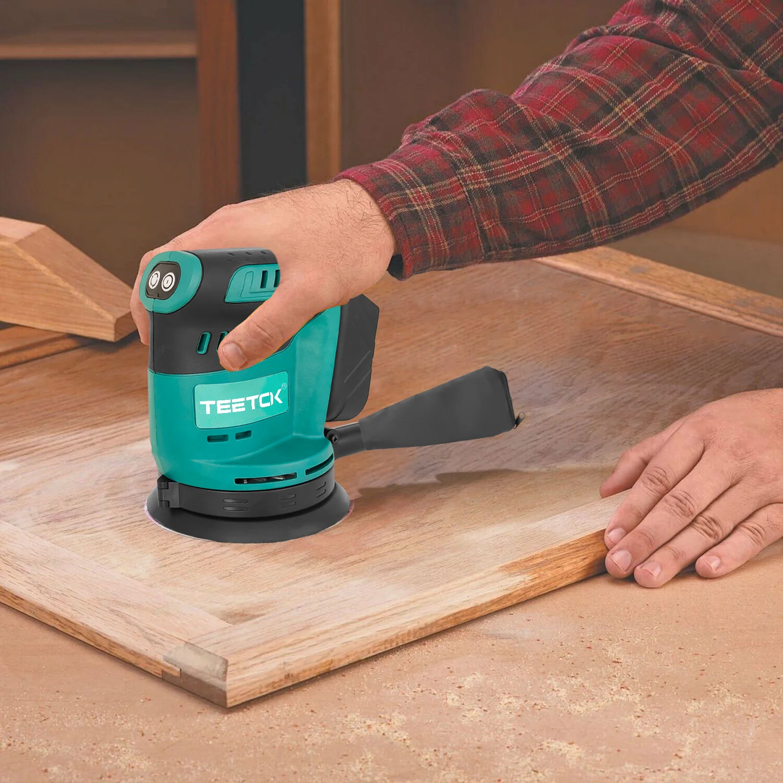 Cordless Random Orbital Sander with 12PCS Sandpaper Compatible with Makita 18V with 2pcs 3.0Ah Battery Machine Wood Tool DIY