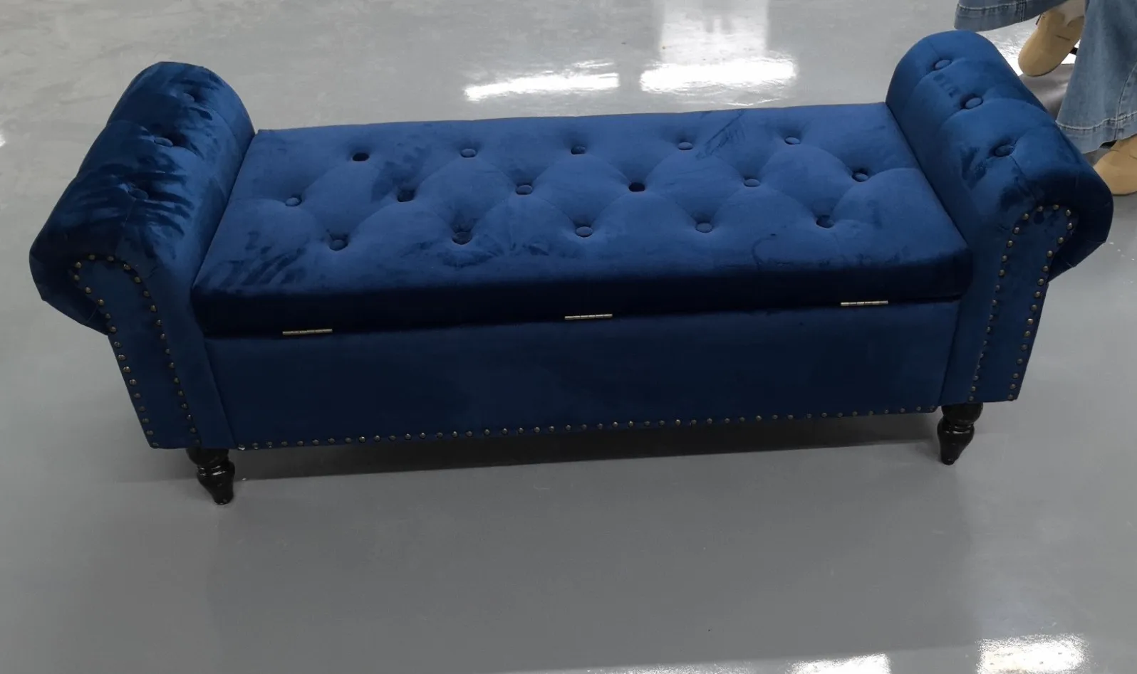 Velvet Storage Bench Upholstered Tufted Ottoman Bench w/ Arms Large Storage Space End of Bed Bench for Bedroom Living Room