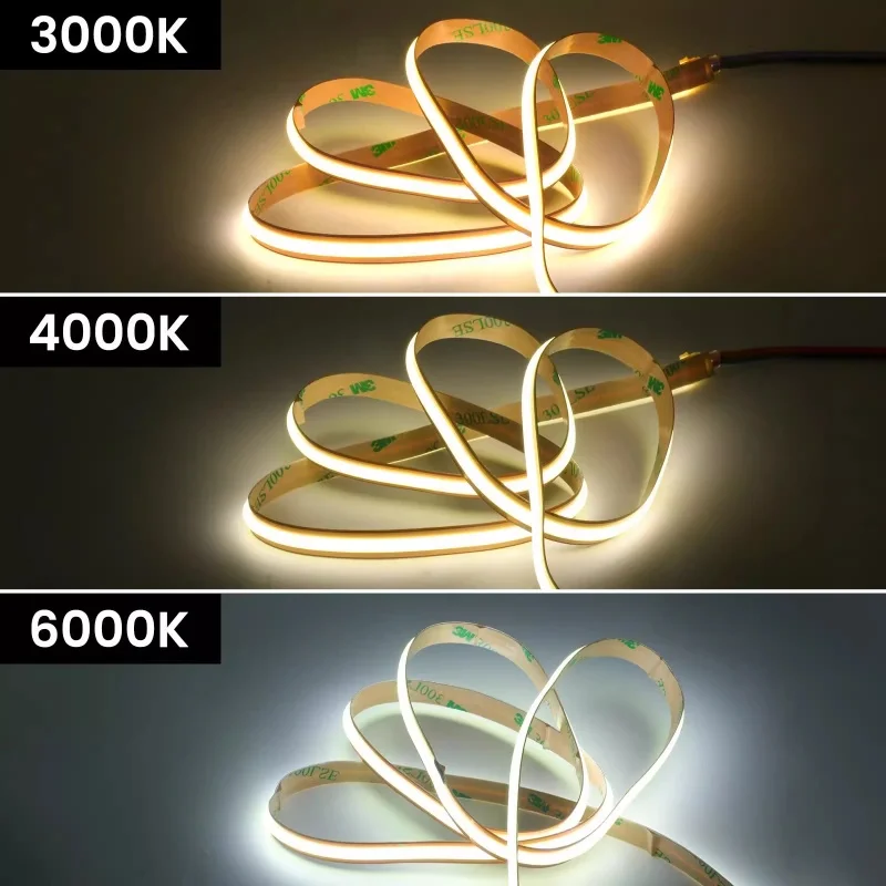 5m Free Cut COB LED Strip Light DC 12V 24V Flexible Tape 528LEDs/M 8mm PCB High Density Linear Lighting Warm Natural White