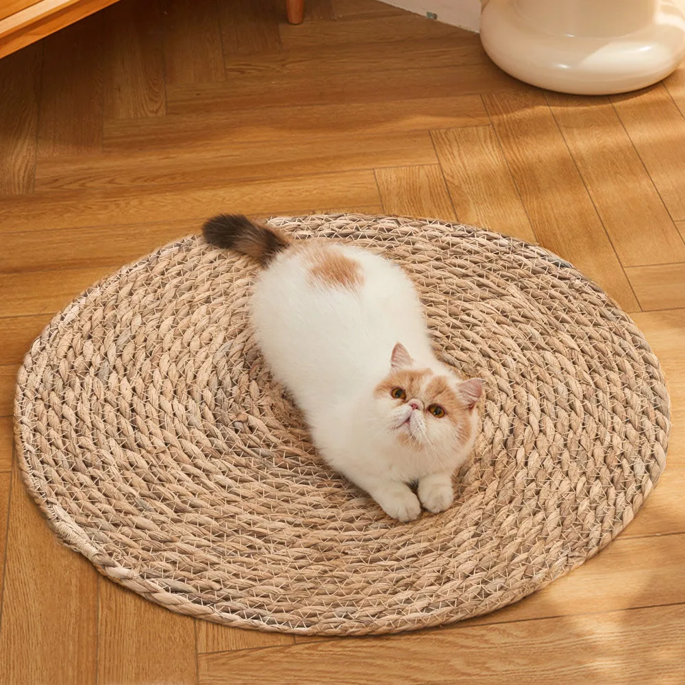 Tieker round floor cat scratching mat woven sleeping mat wear-resistant pet cat scratching mat sharpening claws