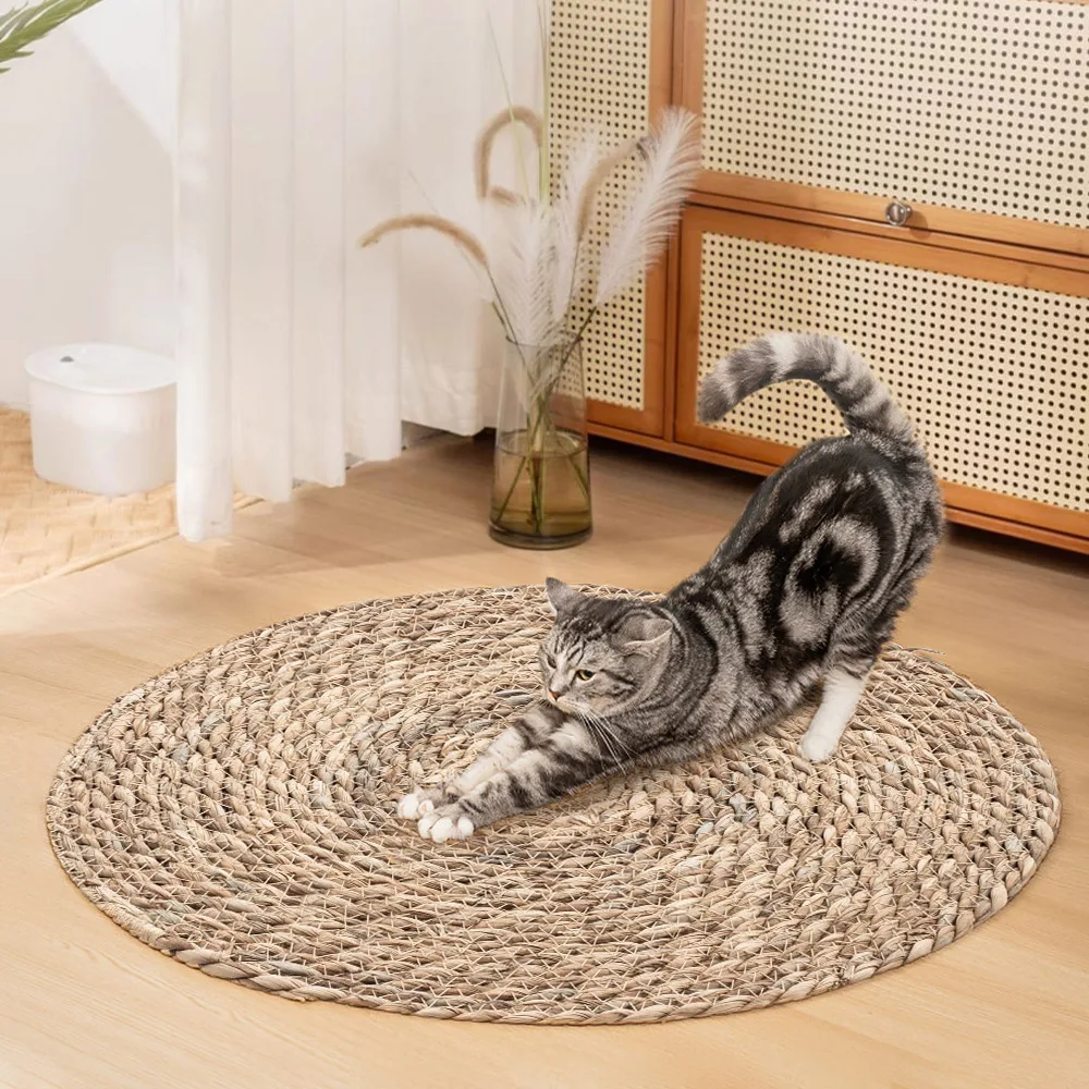 Tieker round floor cat scratching mat woven sleeping mat wear-resistant pet cat scratching mat sharpening claws