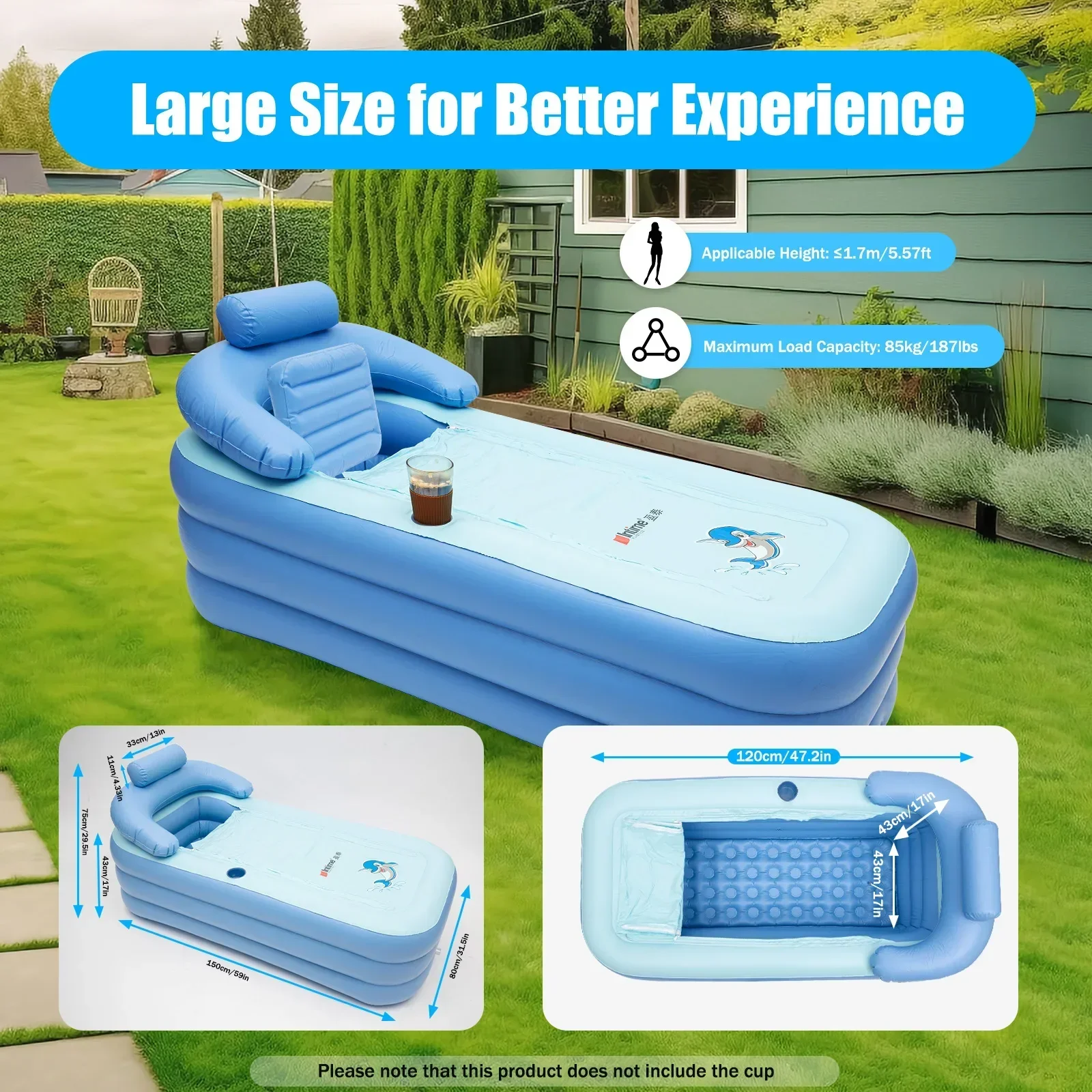 PVC Folding Outdoor Bathtub, Portable Freestanding Bathtub for Adult Spa, Adult Sitting Bathtub, Plank Basin Large