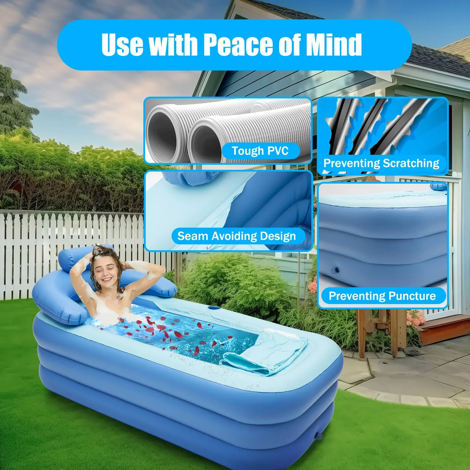 PVC Folding Outdoor Bathtub, Portable Freestanding Bathtub for Adult Spa, Adult Sitting Bathtub, Plank Basin Large