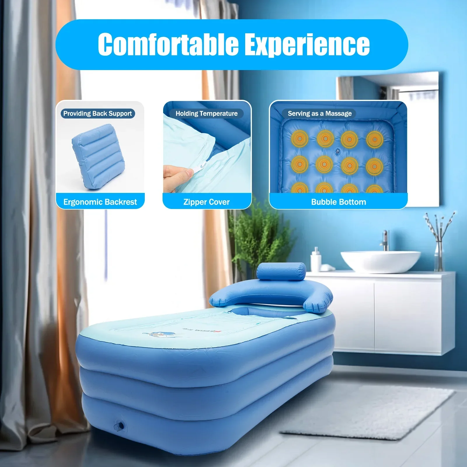 PVC Folding Outdoor Bathtub, Portable Freestanding Bathtub for Adult Spa, Adult Sitting Bathtub, Plank Basin Large