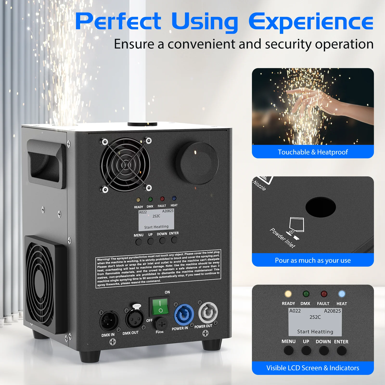 LeLeght New 800W Pyrotechnics Machines Cold Spark Fire Machine D-MX512 With Remote Control for Bar Party Christmas Wedding