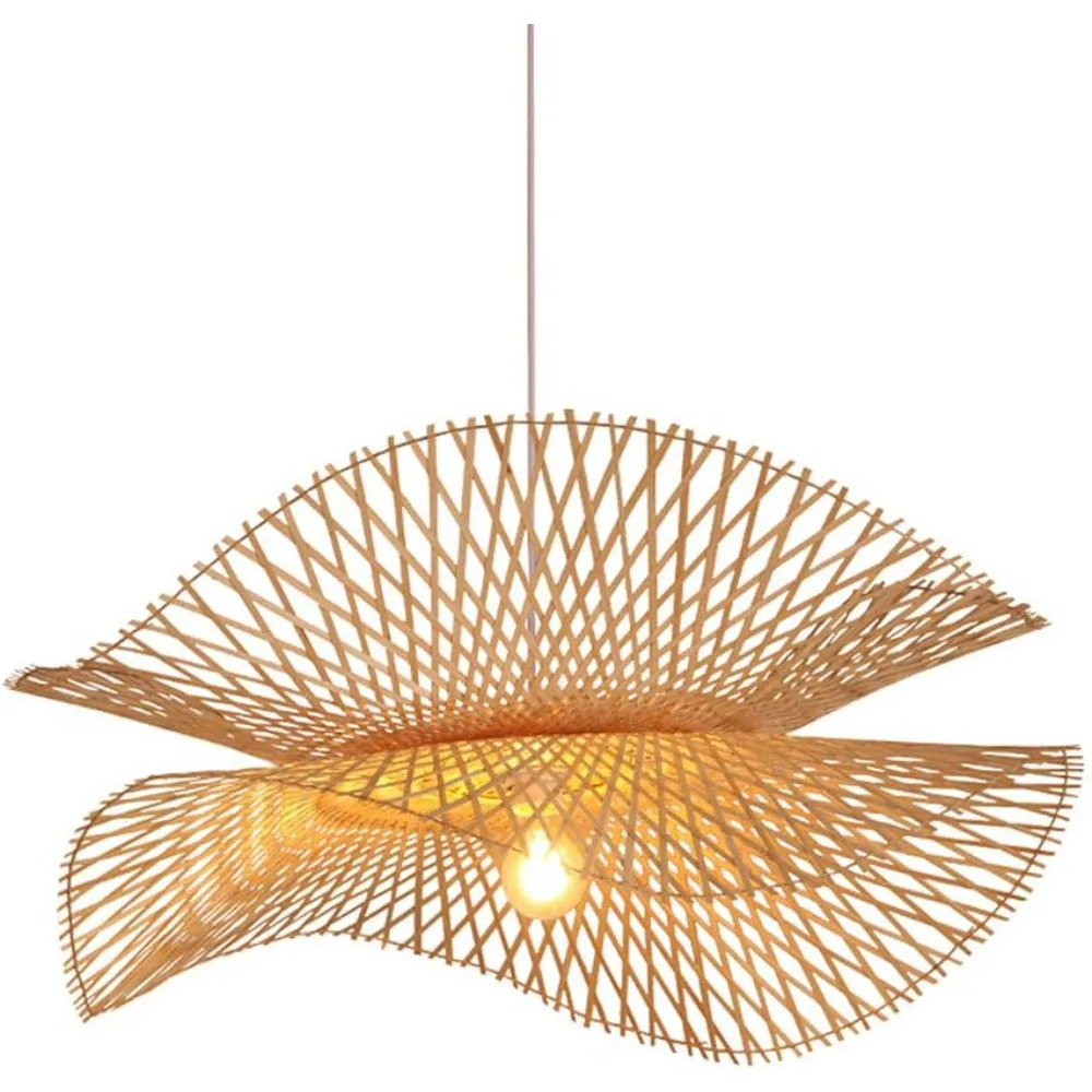 Asian Style Bamboo Chandelier, 2-Tier Rattan Hanging Light, Rustic Farmhouse Ceiling Lamp Decor