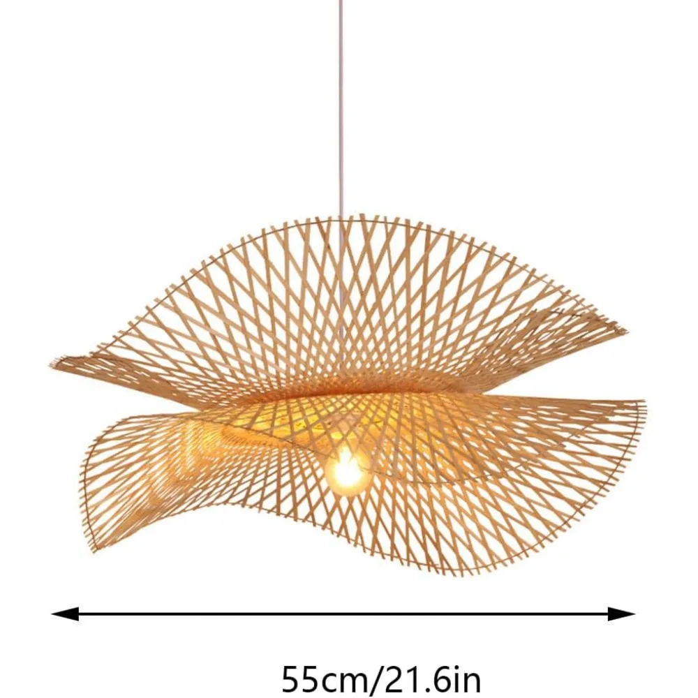 Asian Style Bamboo Chandelier, 2-Tier Rattan Hanging Light, Rustic Farmhouse Ceiling Lamp Decor