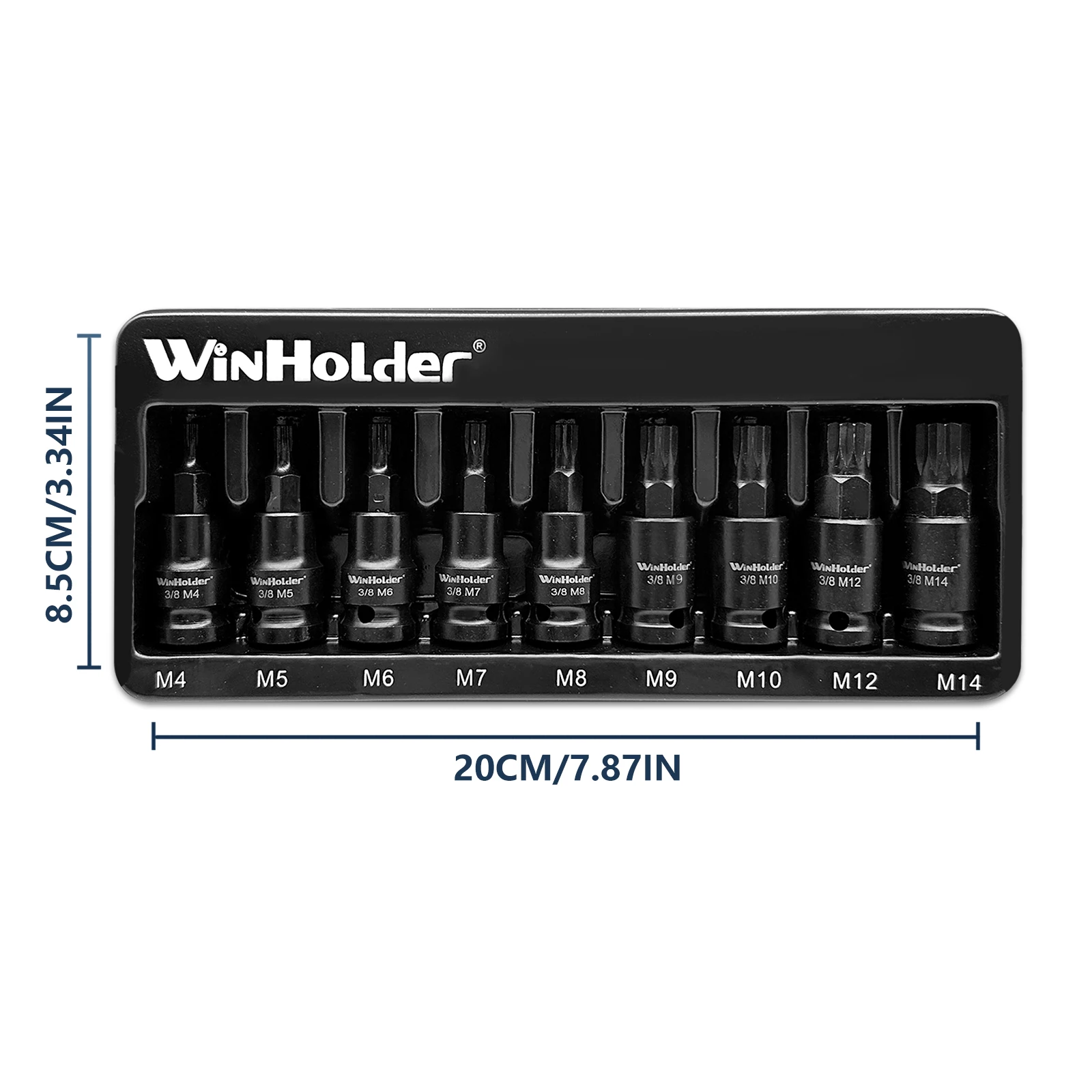 9pcs Impact Spline Bit Socket Set 3/8" Drive M4 - M14 CR-V Steel Set M4 - M5 - M6 - M7 - M8 - M9 - M10 - M12 - M14 Tools
