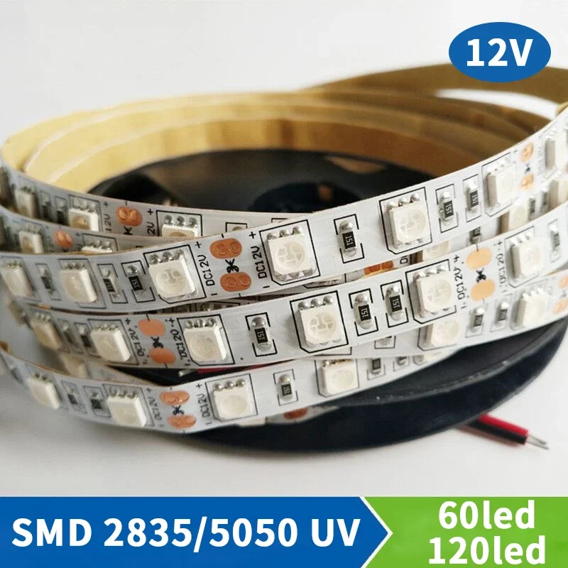 DC12V SMD 5050 2835 Black White PCB UV Purple LED Strip Light 60Leds/m 120Leds/m Ultraviolet Ray LED Tape Ribbon Lamp 5M