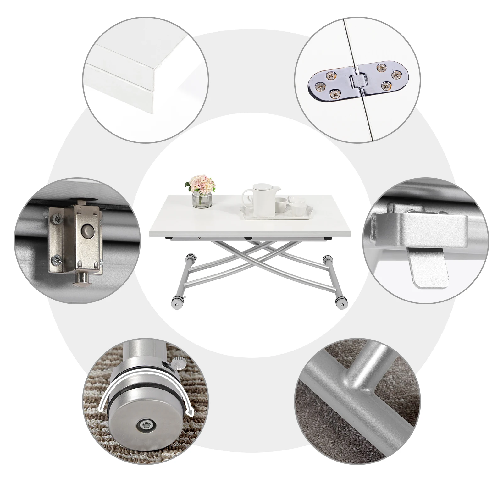 Height Adjustable Coffee Table, Modern Expandable Dining Table,Save Space Table for Living Room,Dining room