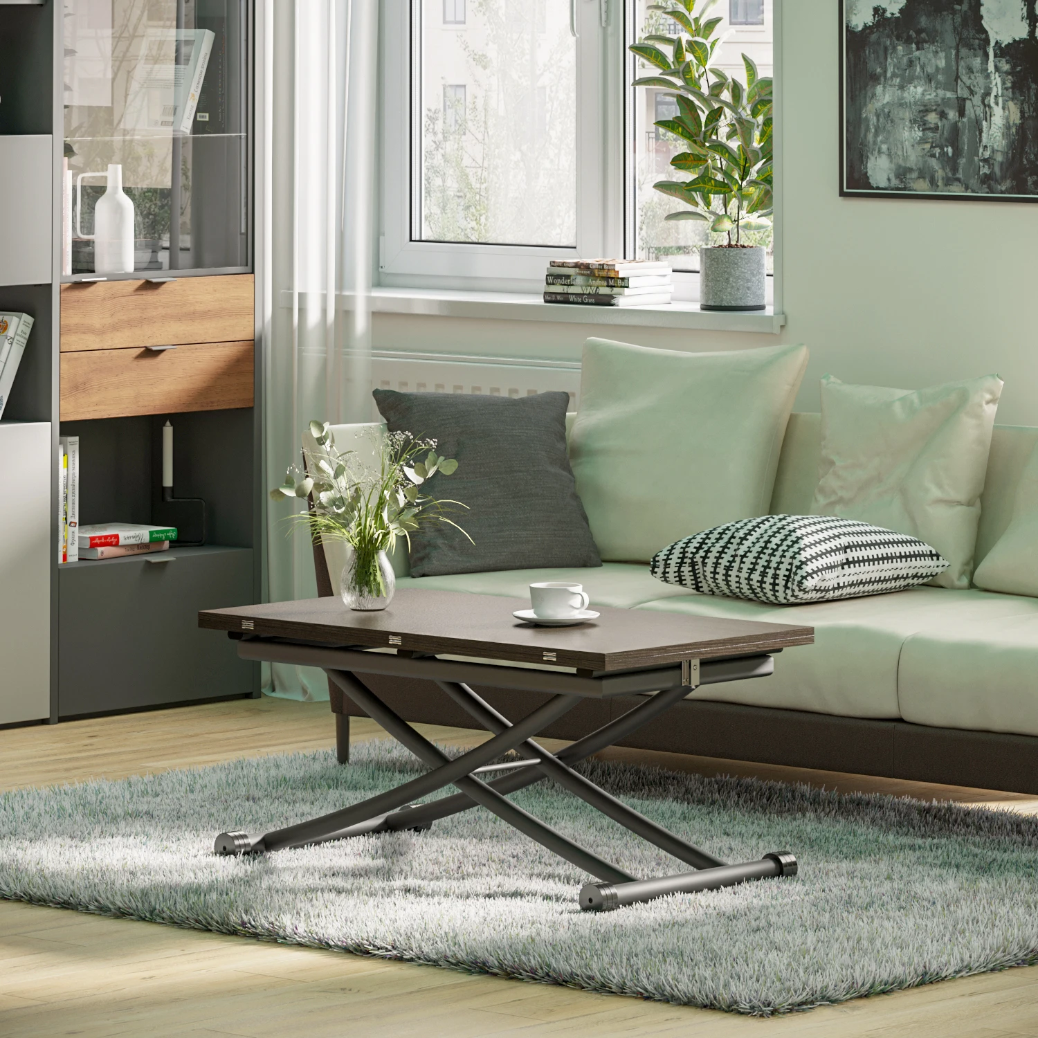 Height Adjustable Coffee Table, Modern Expandable Dining Table,Save Space Table for Living Room,Dining room