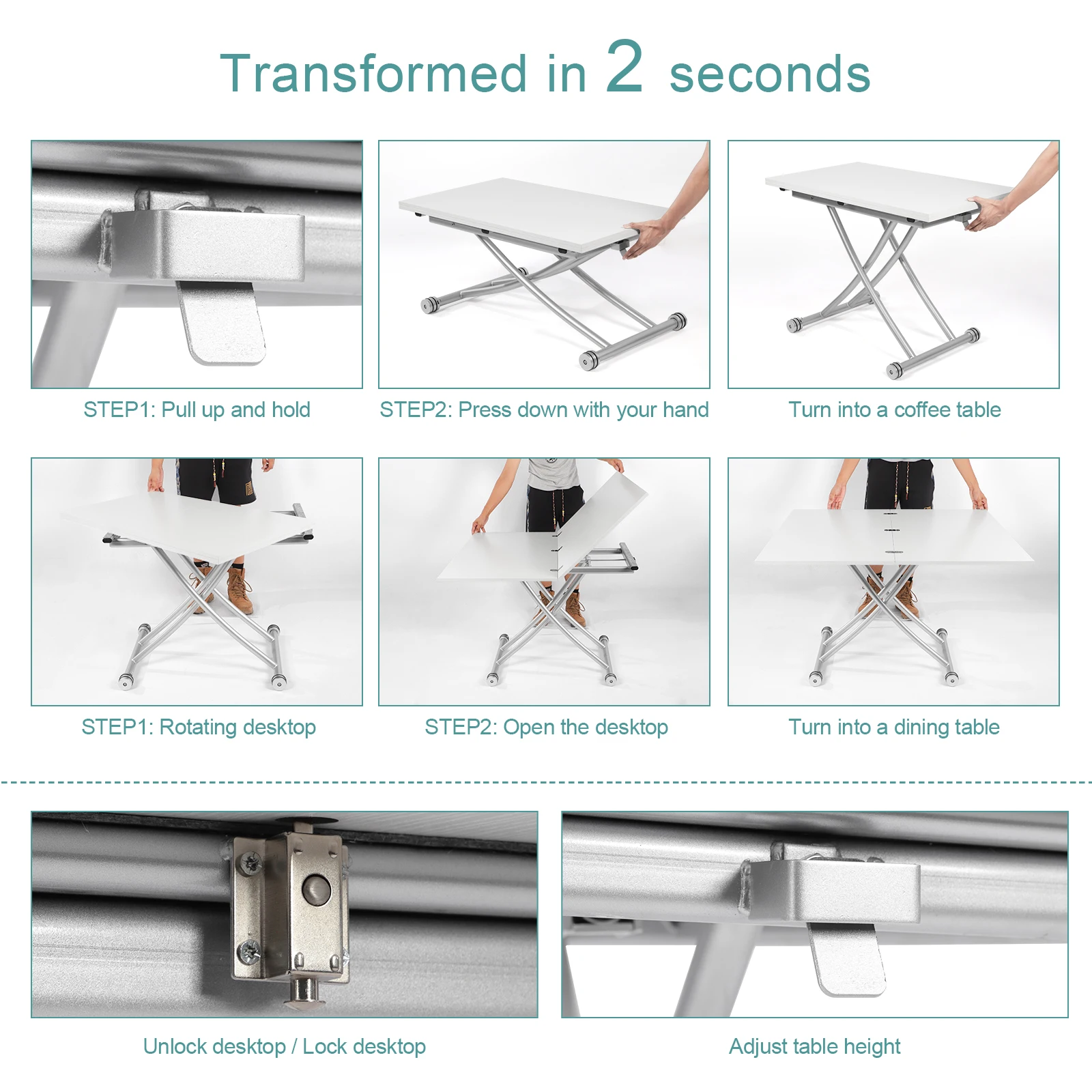 Height Adjustable Coffee Table, Modern Expandable Dining Table,Save Space Table for Living Room,Dining room