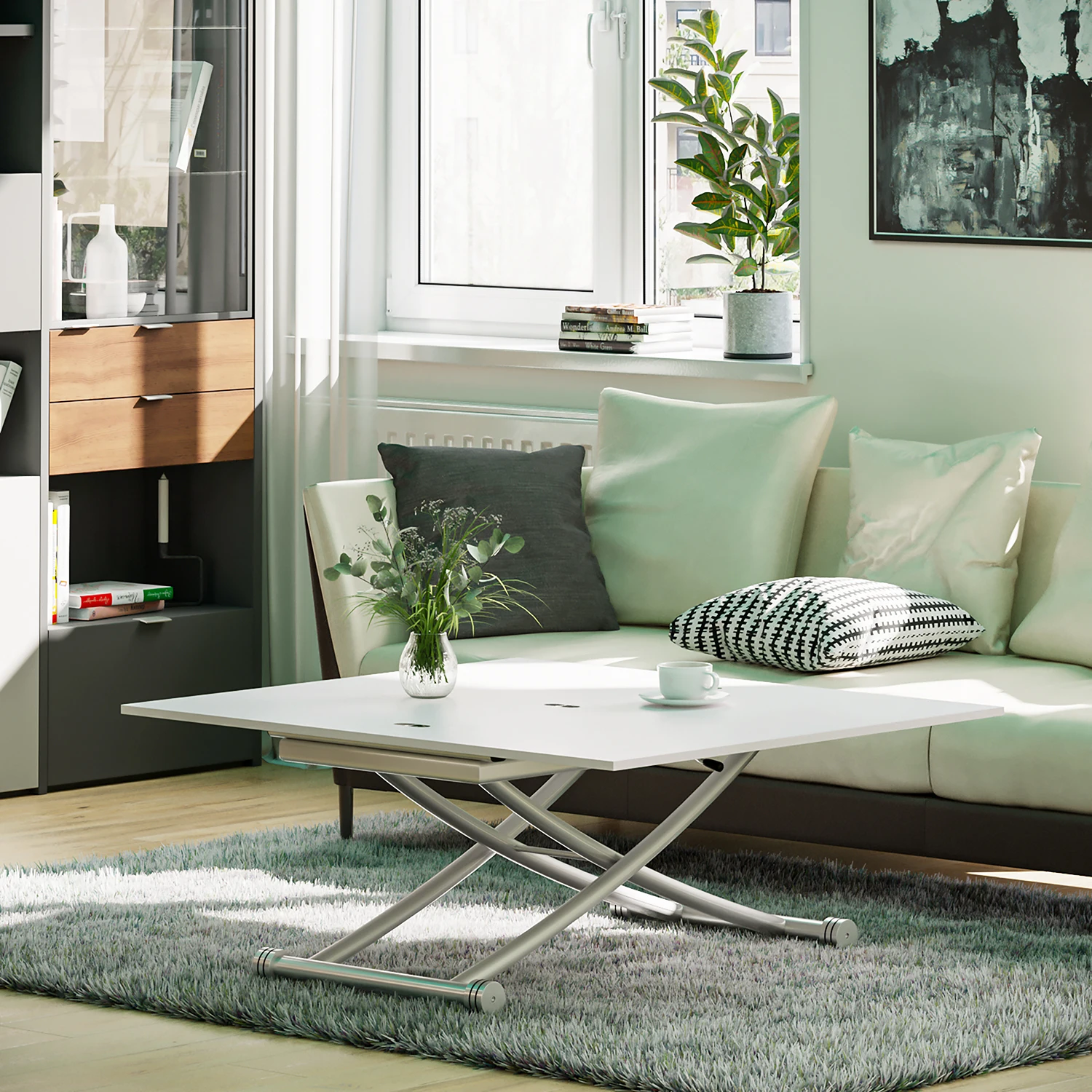 Height Adjustable Coffee Table, Modern Expandable Dining Table,Save Space Table for Living Room,Dining room